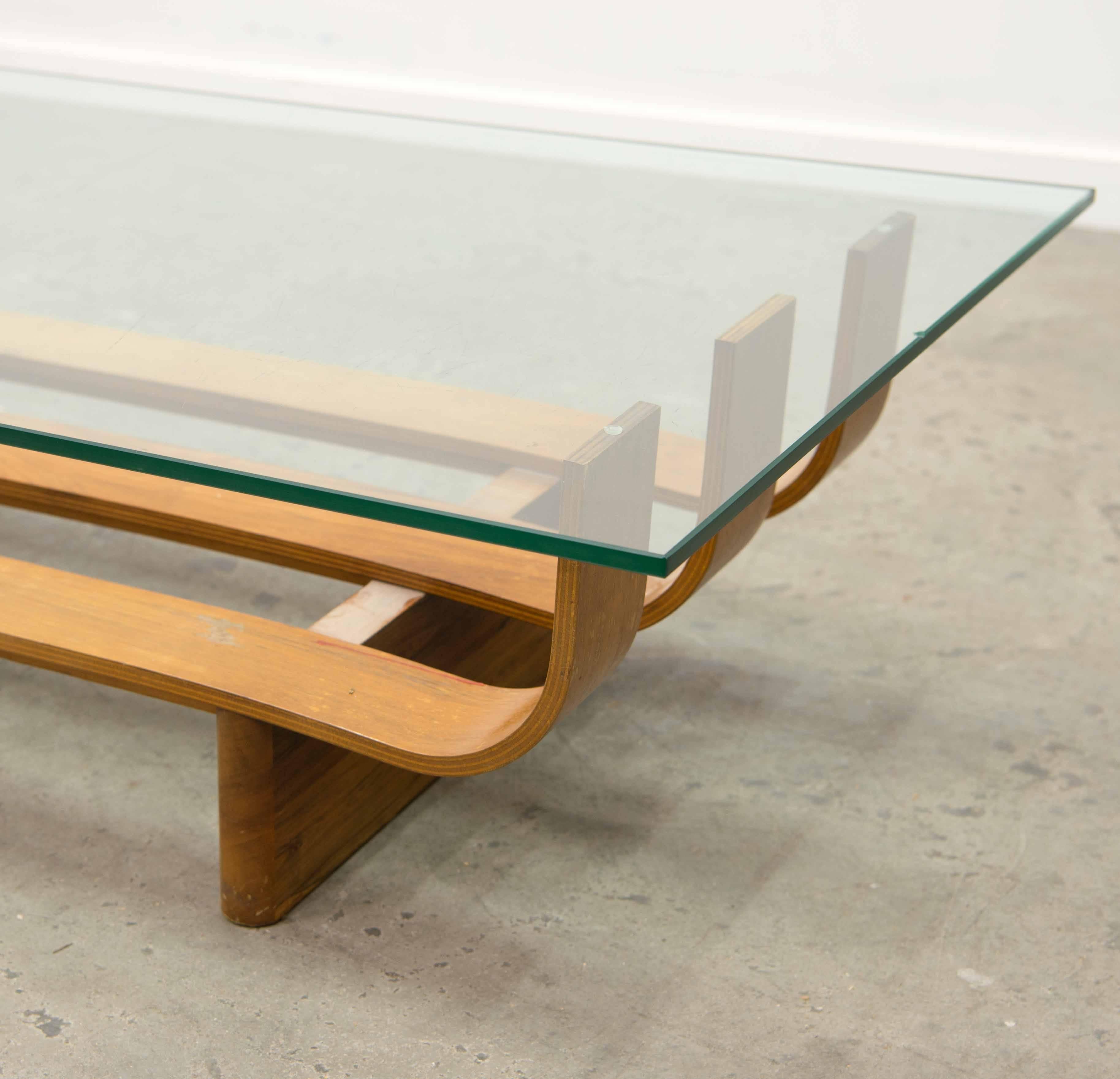 Mid-Century Modern Plywood and Glass Coffee Salon table made by Ilse Möbel in Denmark, circa 1970