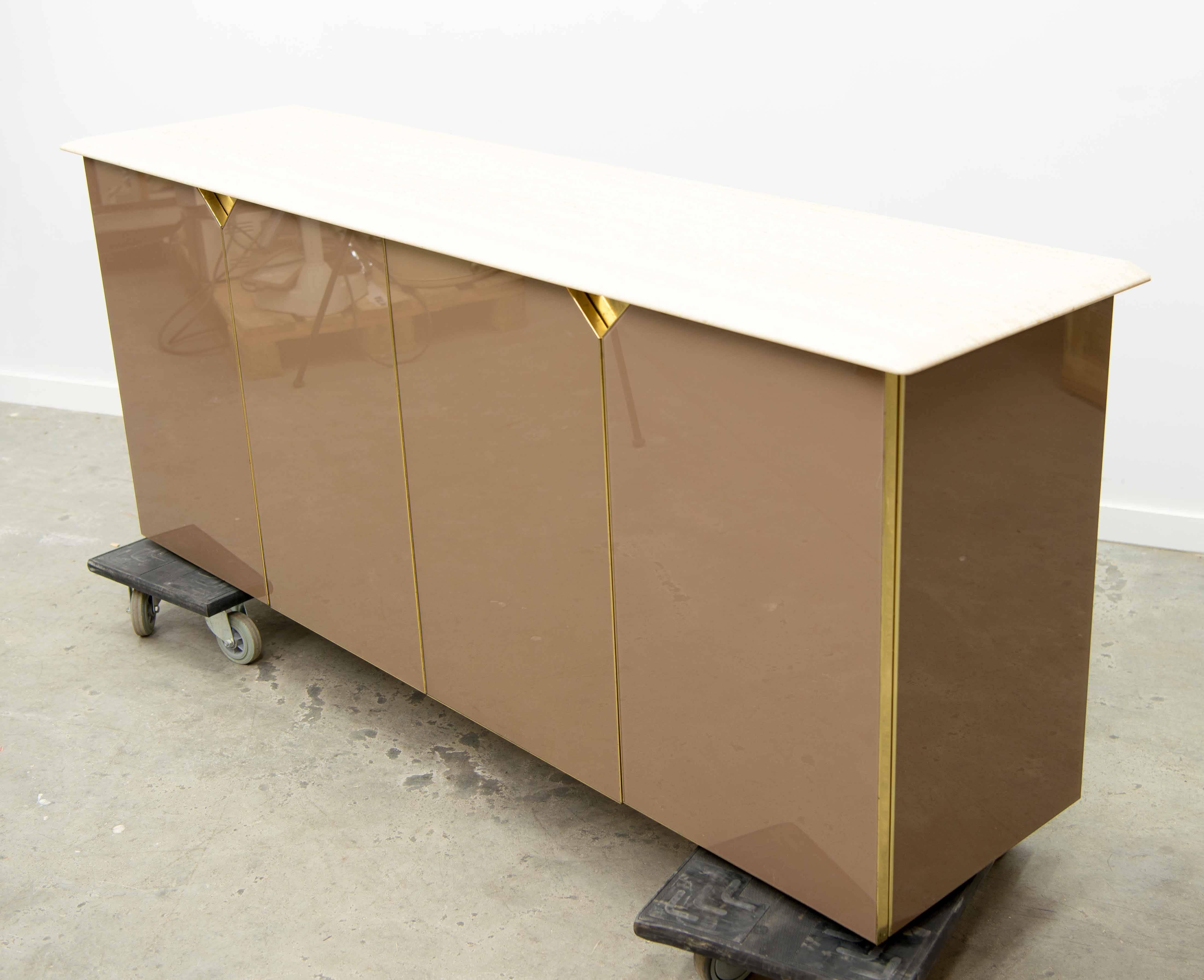 Post-Modern Belgochrom Credenza with Travertine Top