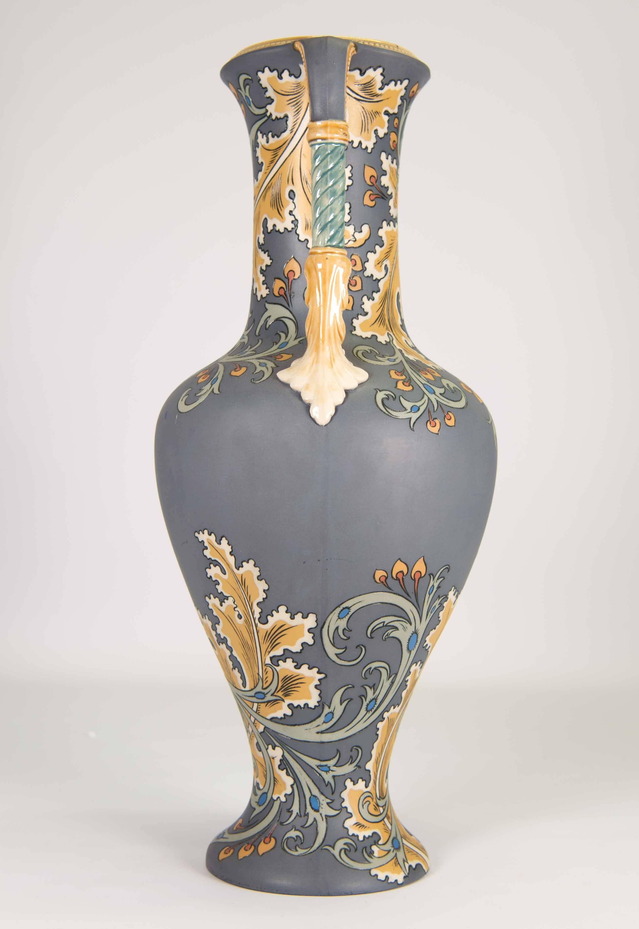 Hand-Painted Mettlach Art Nouveau Vase with Floral Decor, circa 1900