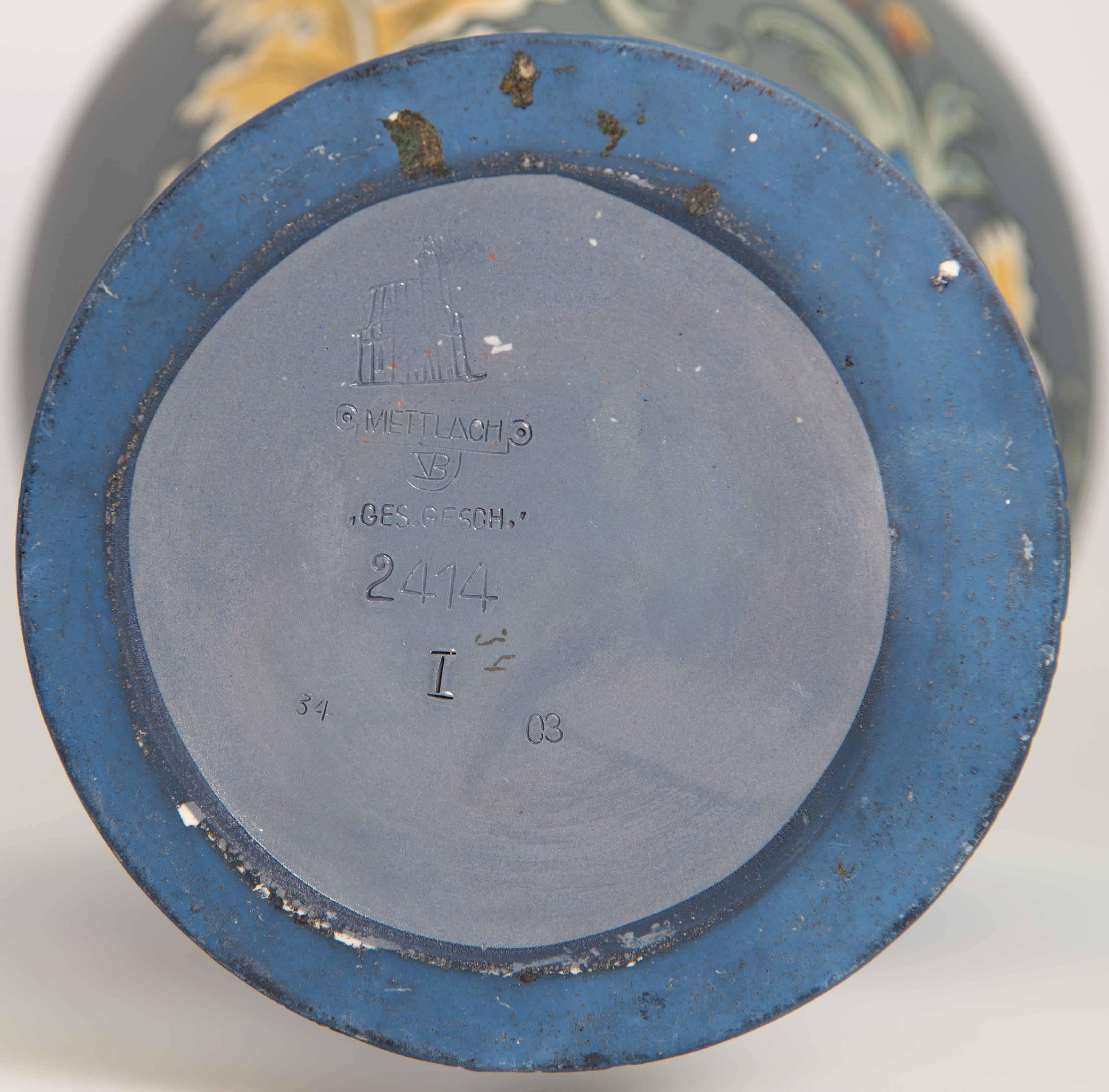 Ceramic Mettlach Art Nouveau Vase with Floral Decor, circa 1900