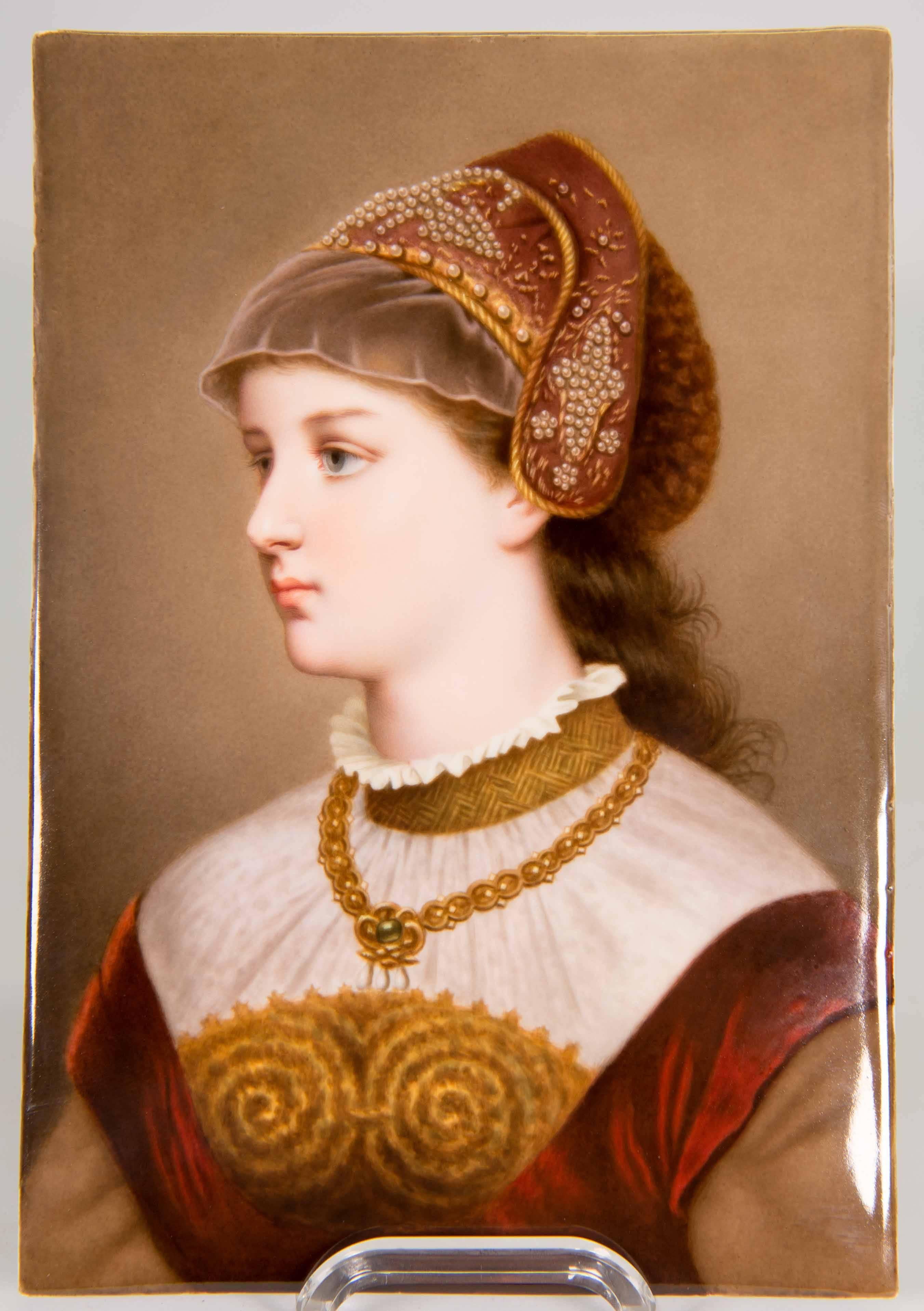 Late 19th century made porcelain plaque signed KPM on back, portrait of lady. 
Very fine detail and mint condition.
    
