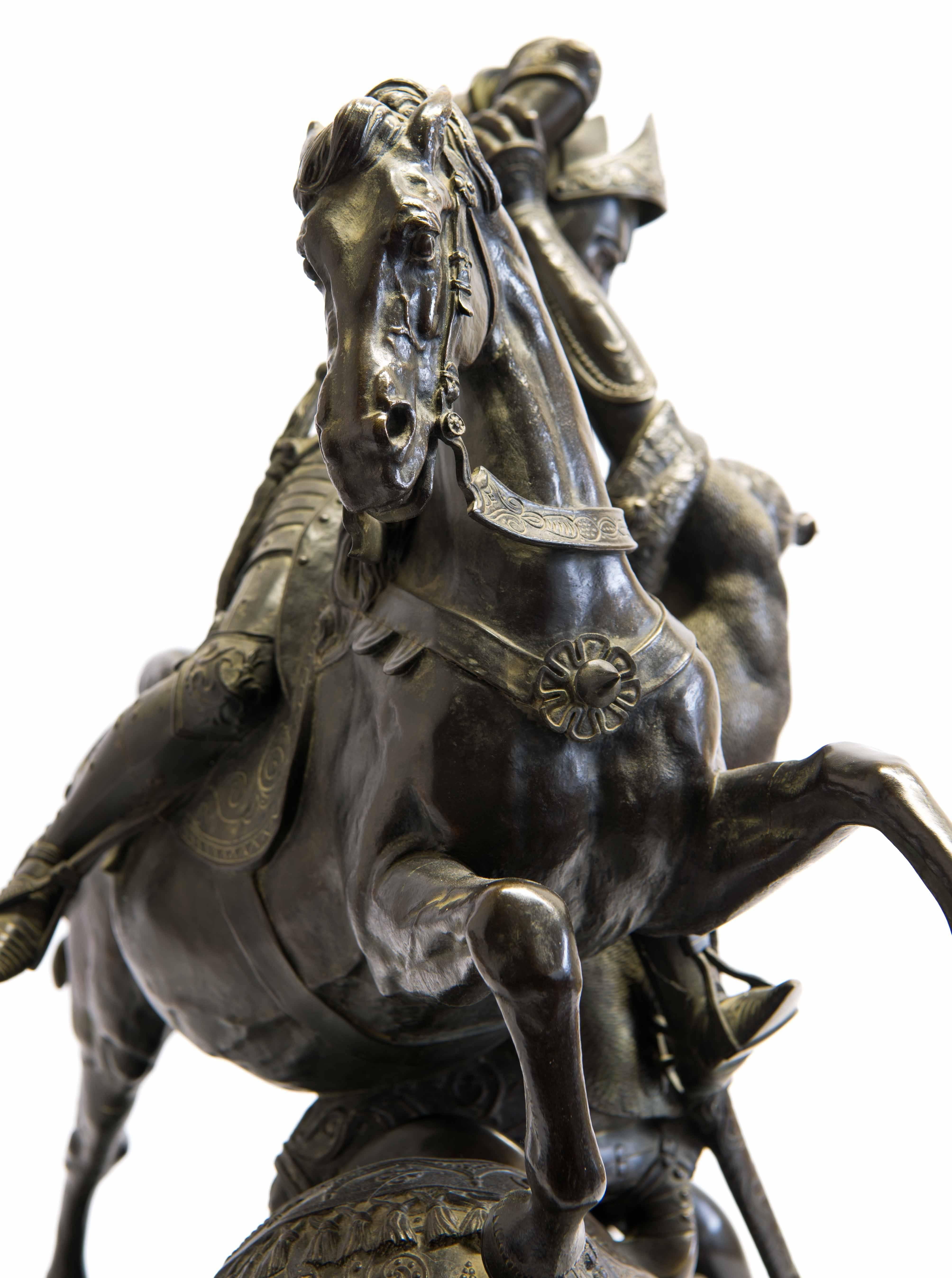 Mid-19th Century Charles Martel & Abderame, Bronze Statue by Theodore Gechter For Sale