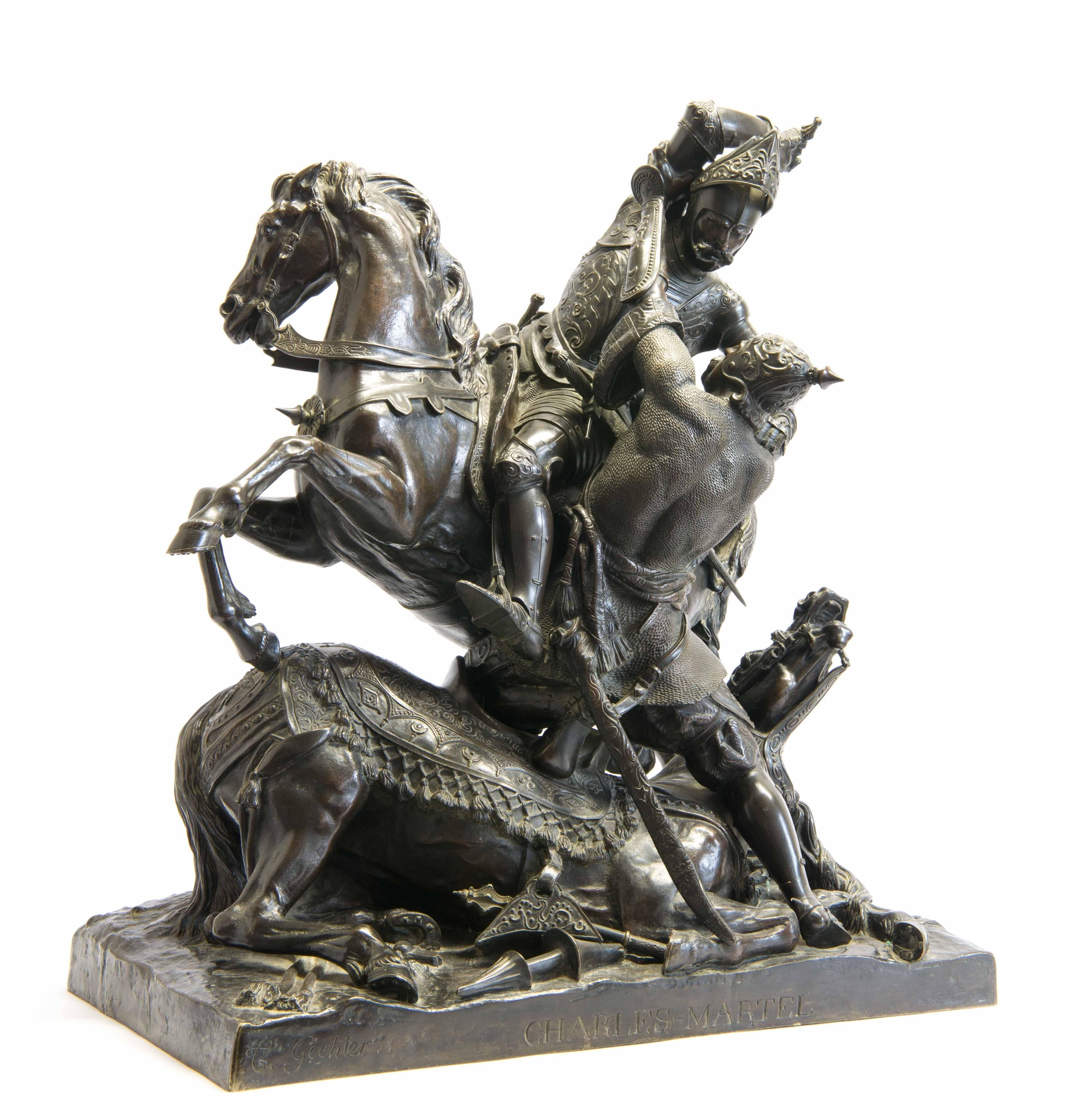 Bronze statue by Jean Francois Theodore Gechter (°1796-1844)

Battle of Charles Martel and Abdérame (Abdul Rahman) during the Battle for Tours/Poitiers (°732). The battle for Poitiers is described as one of the most important battles in human