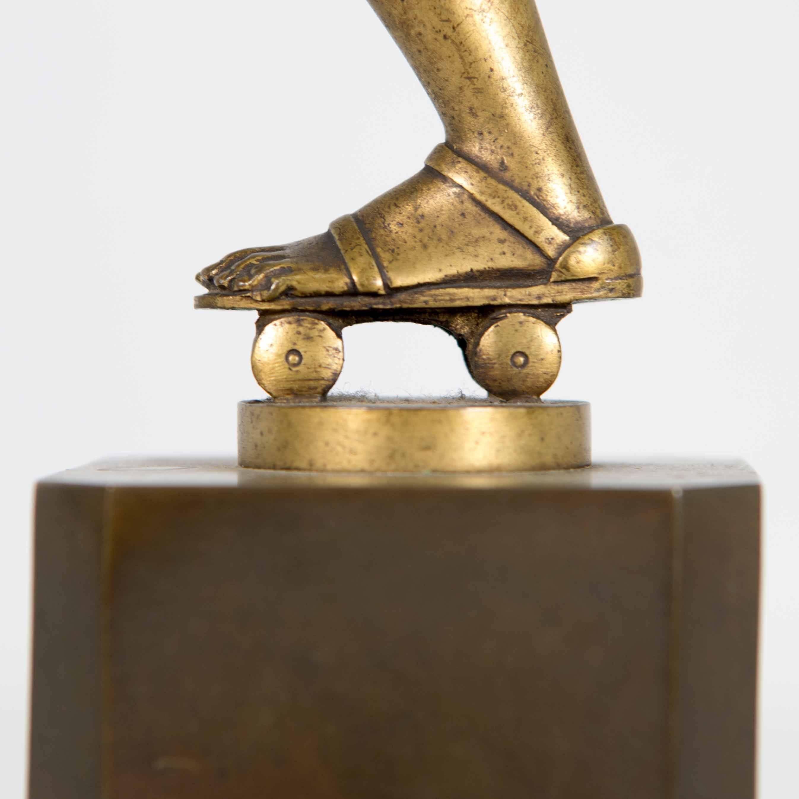 1920s made Art Deco statue by H. Calot. 

Nude lady on roller skates. Signed next to foot. 
On bronze base. 
In good, honest condition. 

            