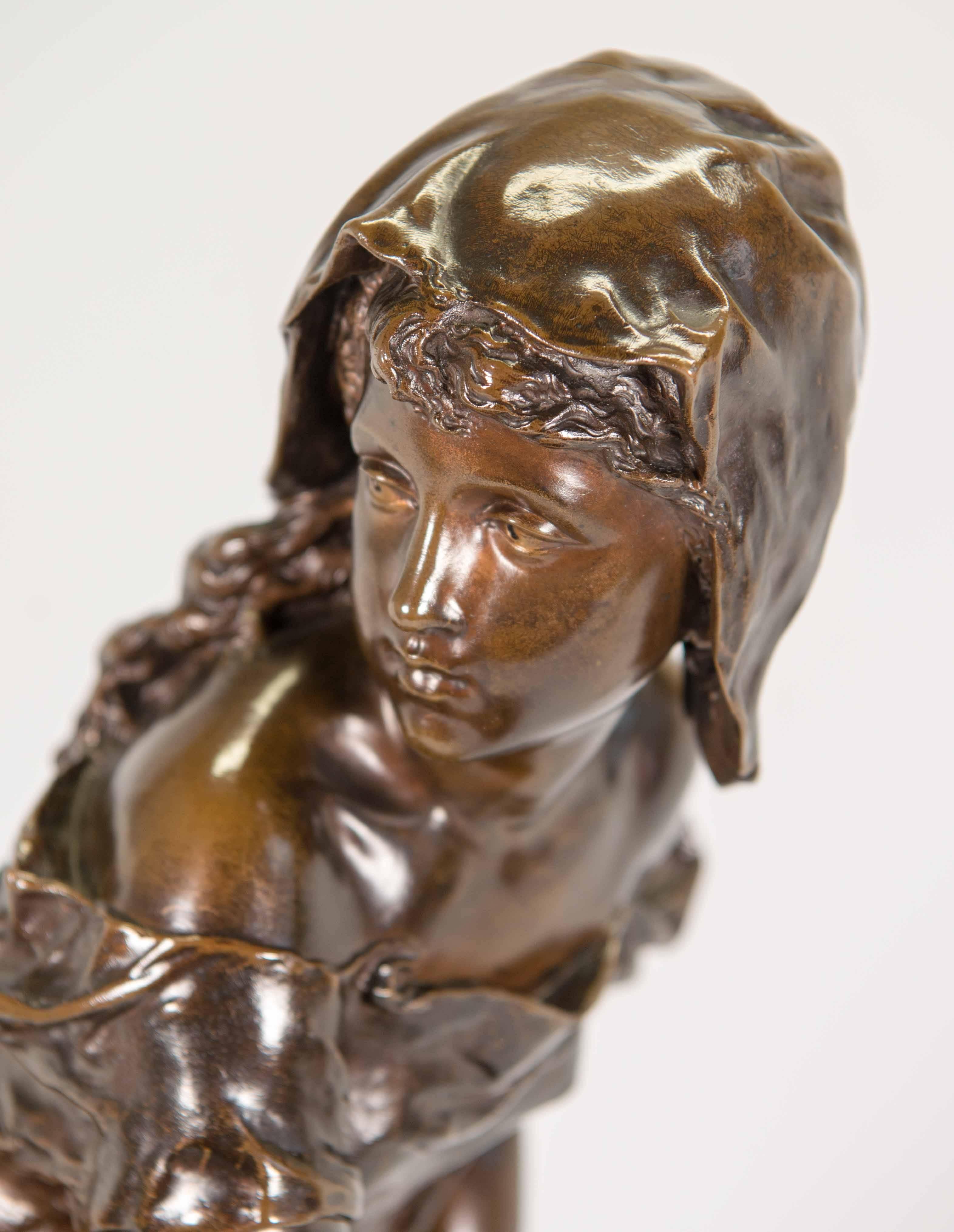 Neoclassical Bronze Statue of Lady at the Well, Mathurin Moreau, 19th Century For Sale