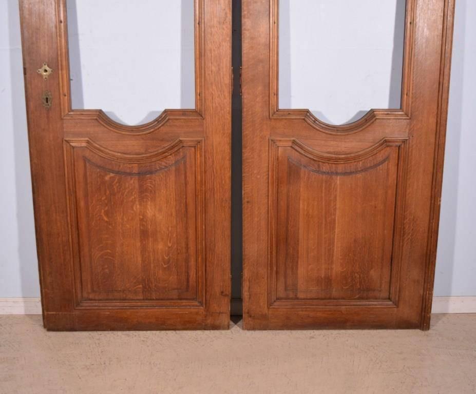 Pair of Antique French Oakwood Doors with Windows For Sale 1