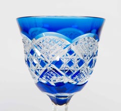 Set of Six Cobalt Blue Val Saint Lambert Glasses in Crystal Made in Belgium