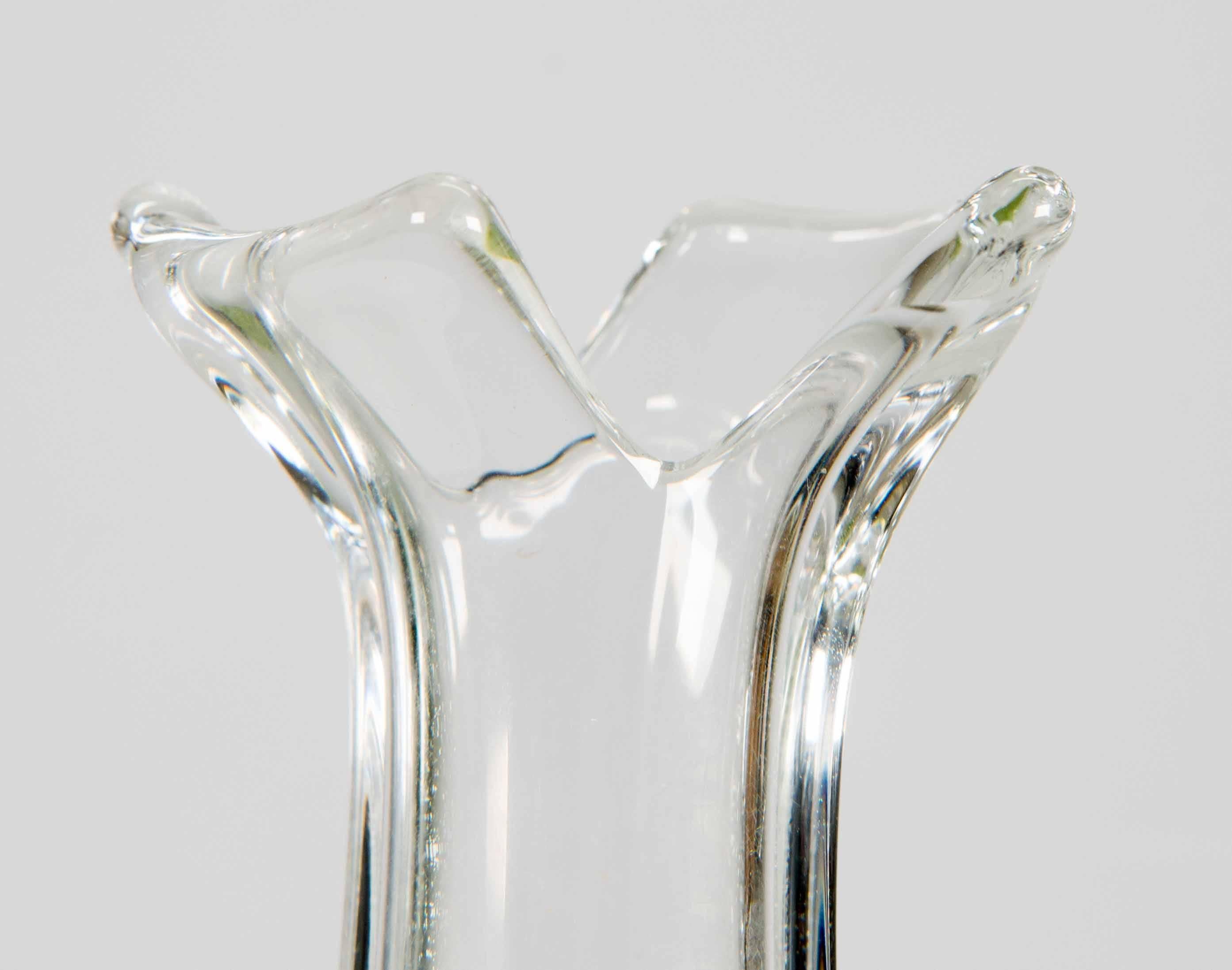 Swedish Daum Crystal Vase for Single Flower with 'Cracked' Inside