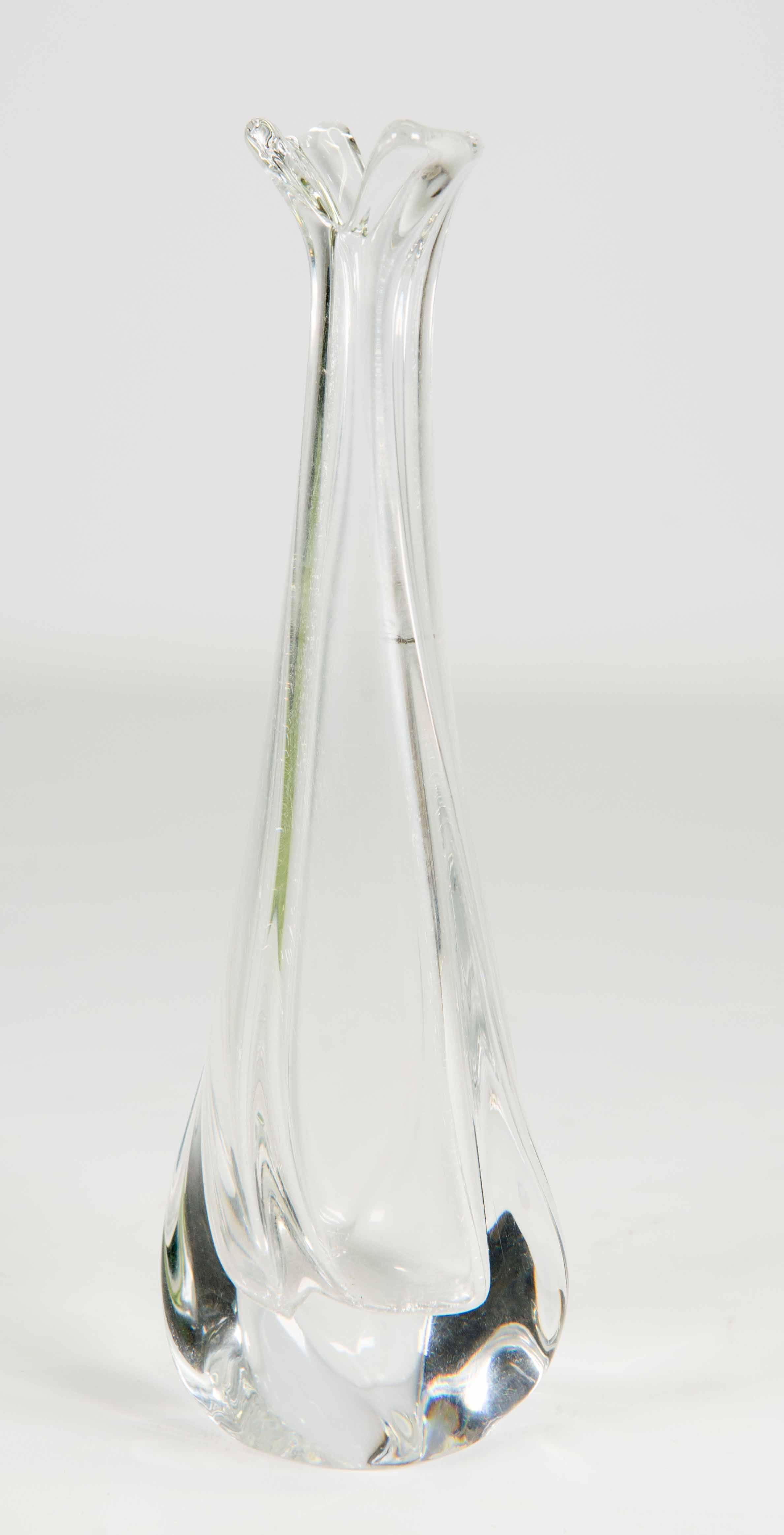 Daum Crystal Vase for Single Flower with 'Cracked' Inside In Excellent Condition In Wingene, BE
