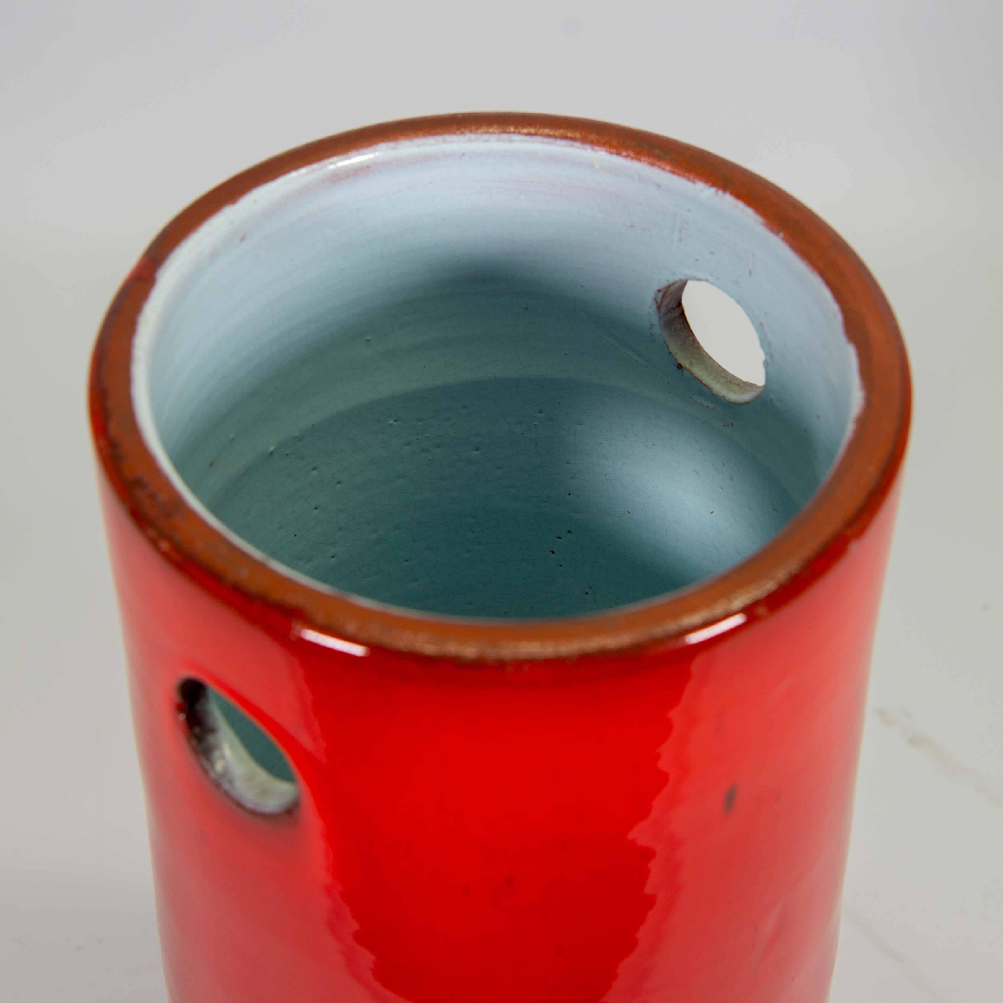 Mid-20th Century Amphora Perignem Umbrella Stand in Red Glazed Ceramic