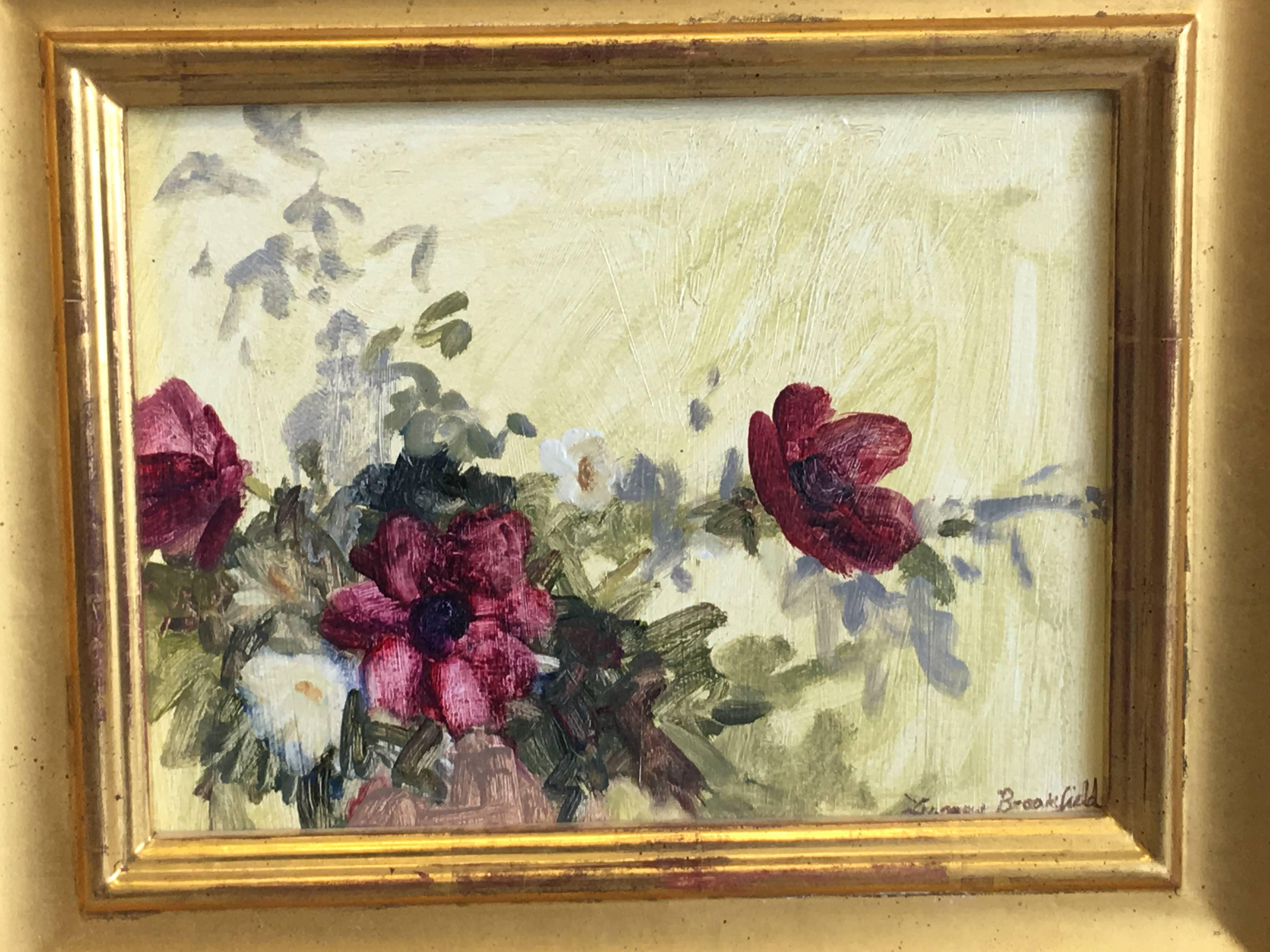Hand-Painted Floral Oil on Canvas Painting in 22-Karat Gilded Frame, Lynn Brookfield