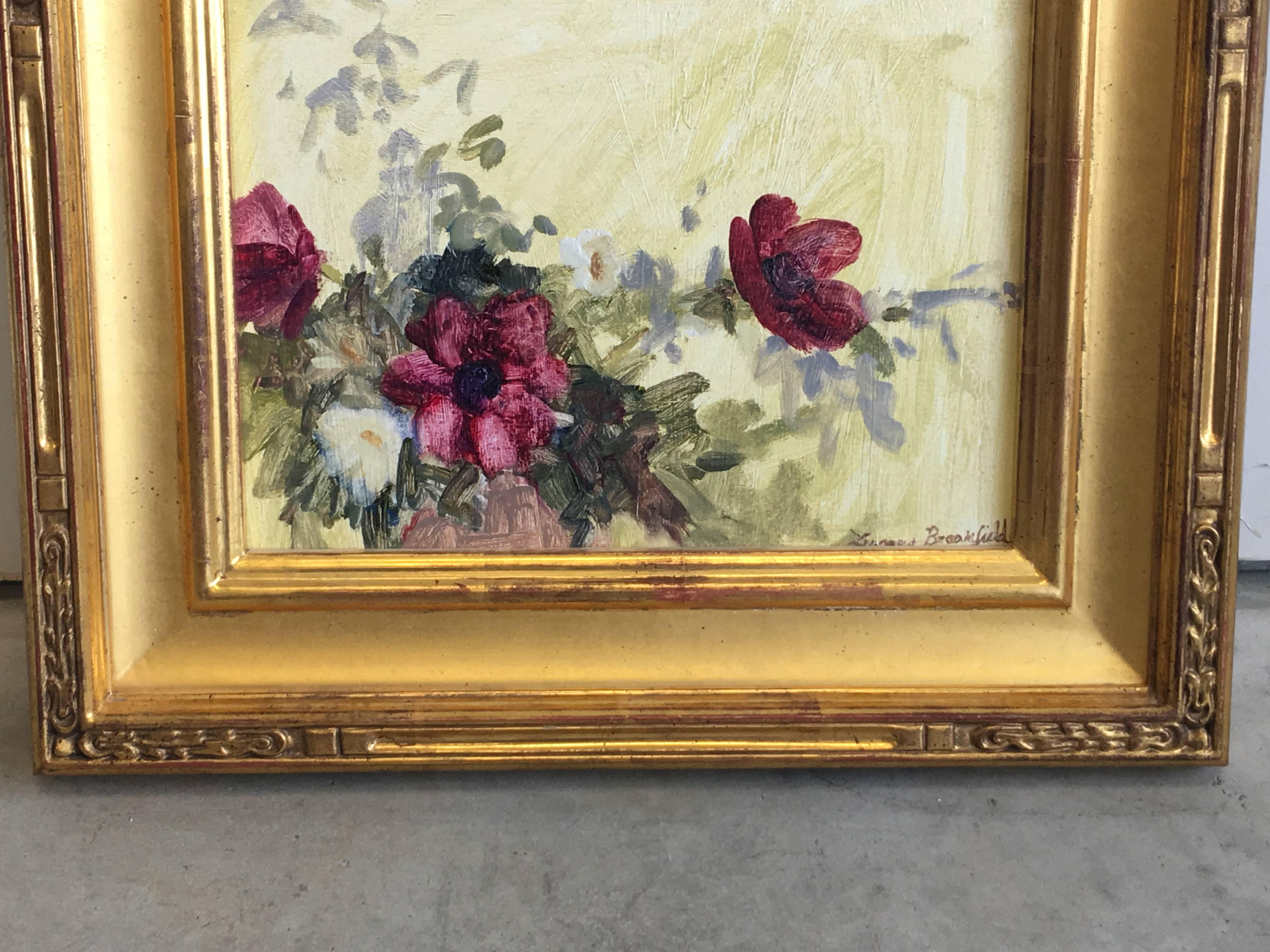 Floral Oil on Canvas Painting in 22-Karat Gilded Frame, Lynn Brookfield In Excellent Condition In Richmond, VA