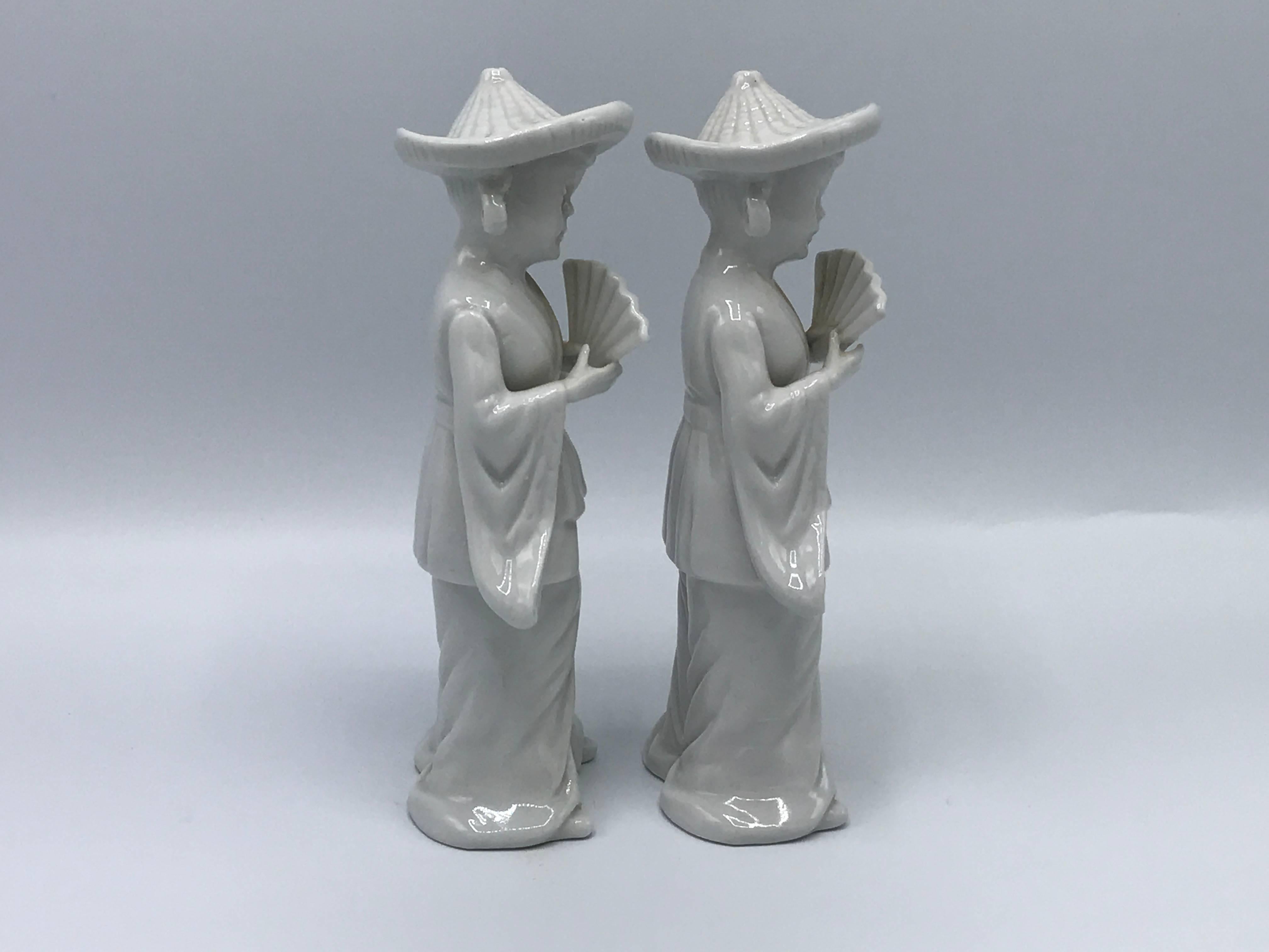 Offered is a gorgeous, pair of 1950s Blanc de Chine, Asian Geisha statues.