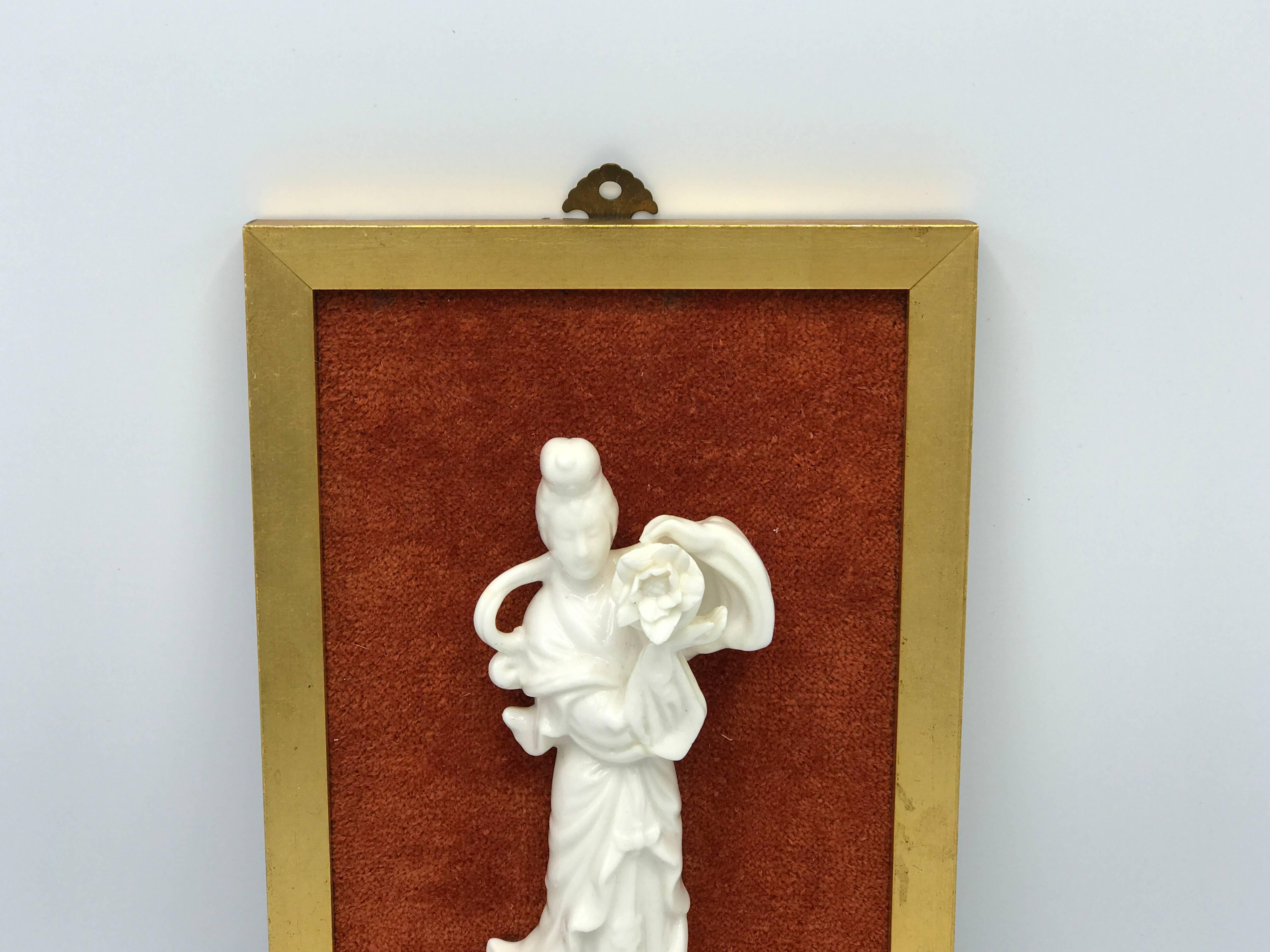 Chinoiserie 1960s Blanc de Chine Geisha Framed Wall Plaque