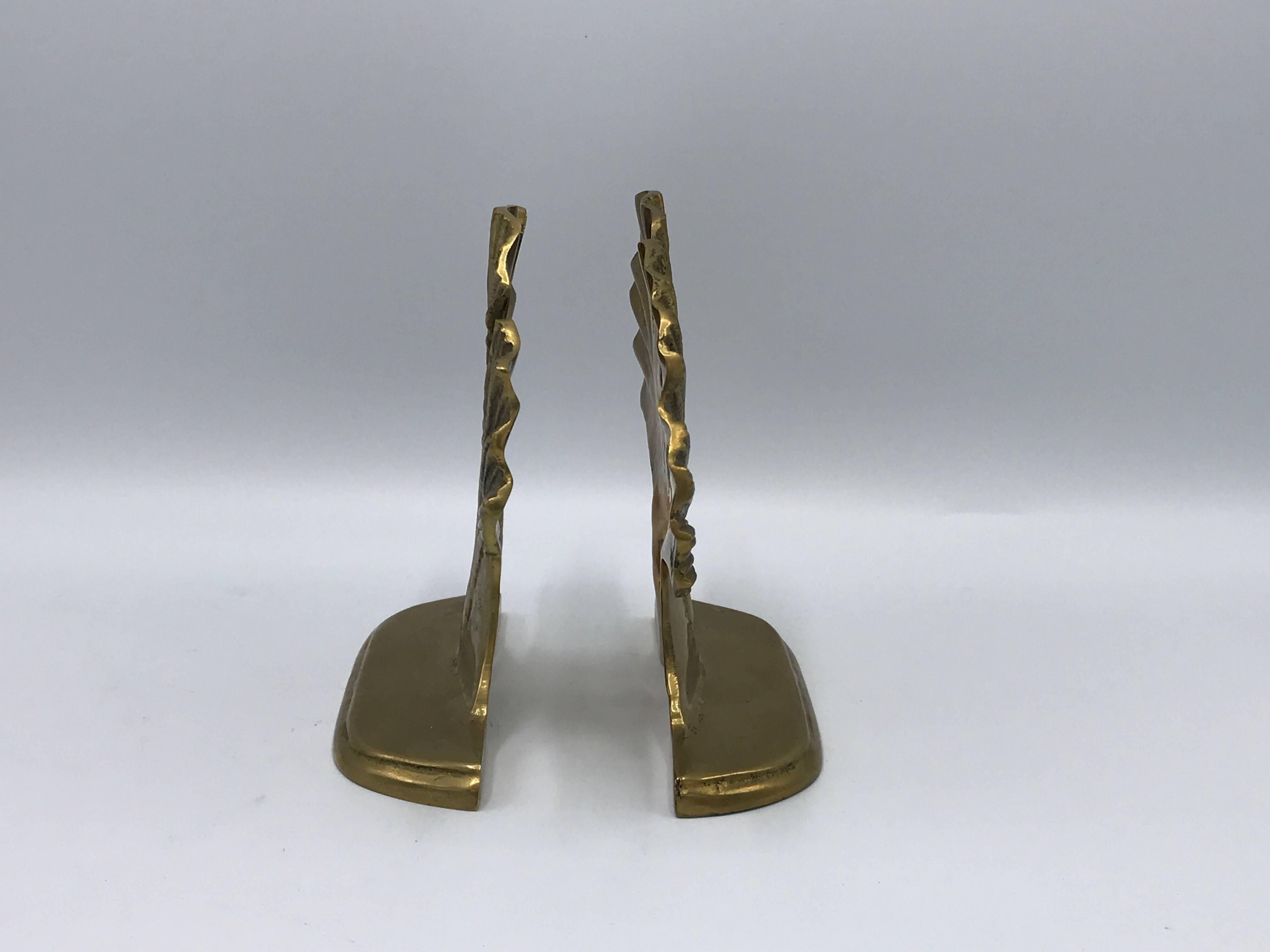 1960s Brass Ginkgo Leaf Bookends, Pair 1