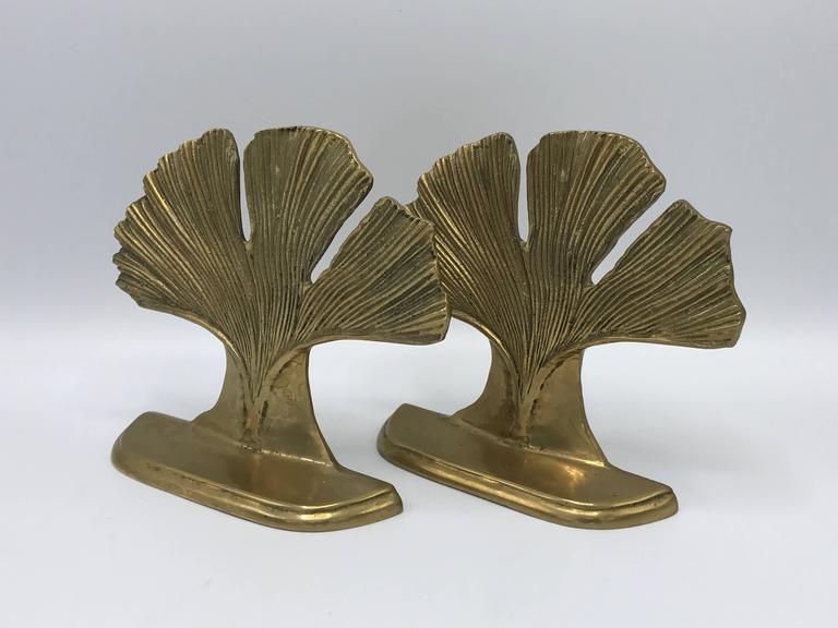 1960s Brass Ginkgo Leaf Bookends, Pair at 1stDibs