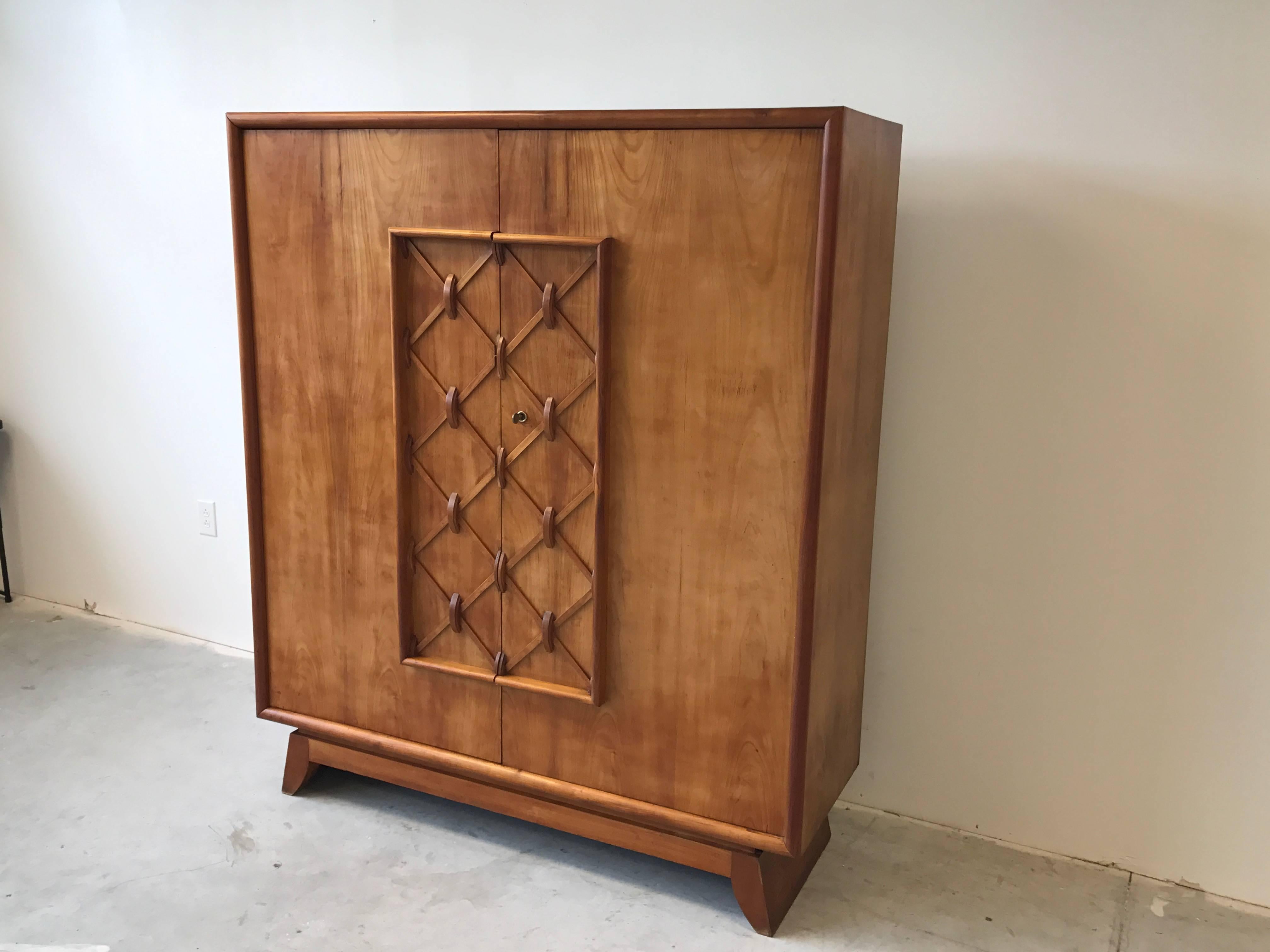 Art Deco 1930s Jean Royere-Style Maple Lattice Linen Press