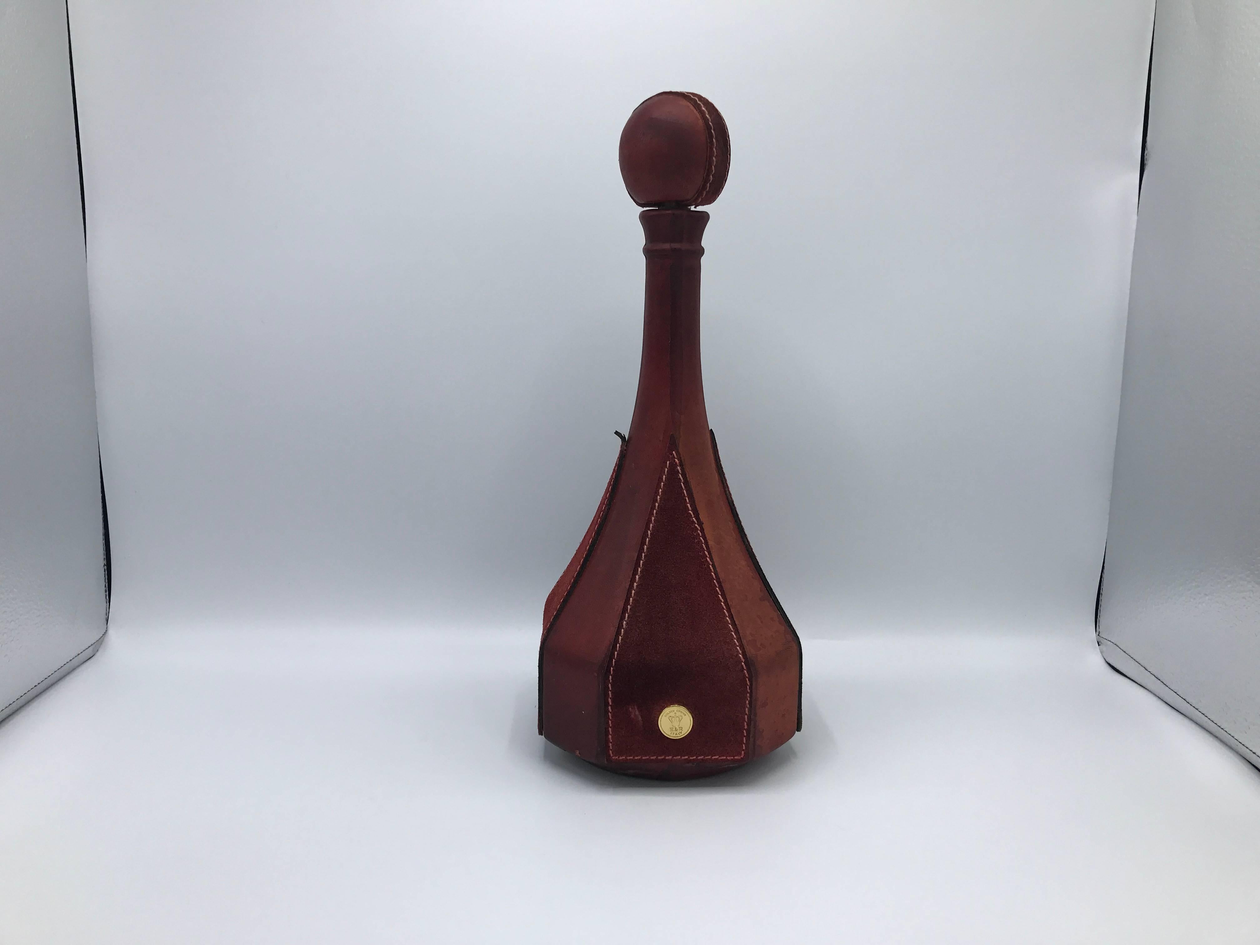 Mid-Century Modern 1970s Italian Red Leather and Suede Decanter