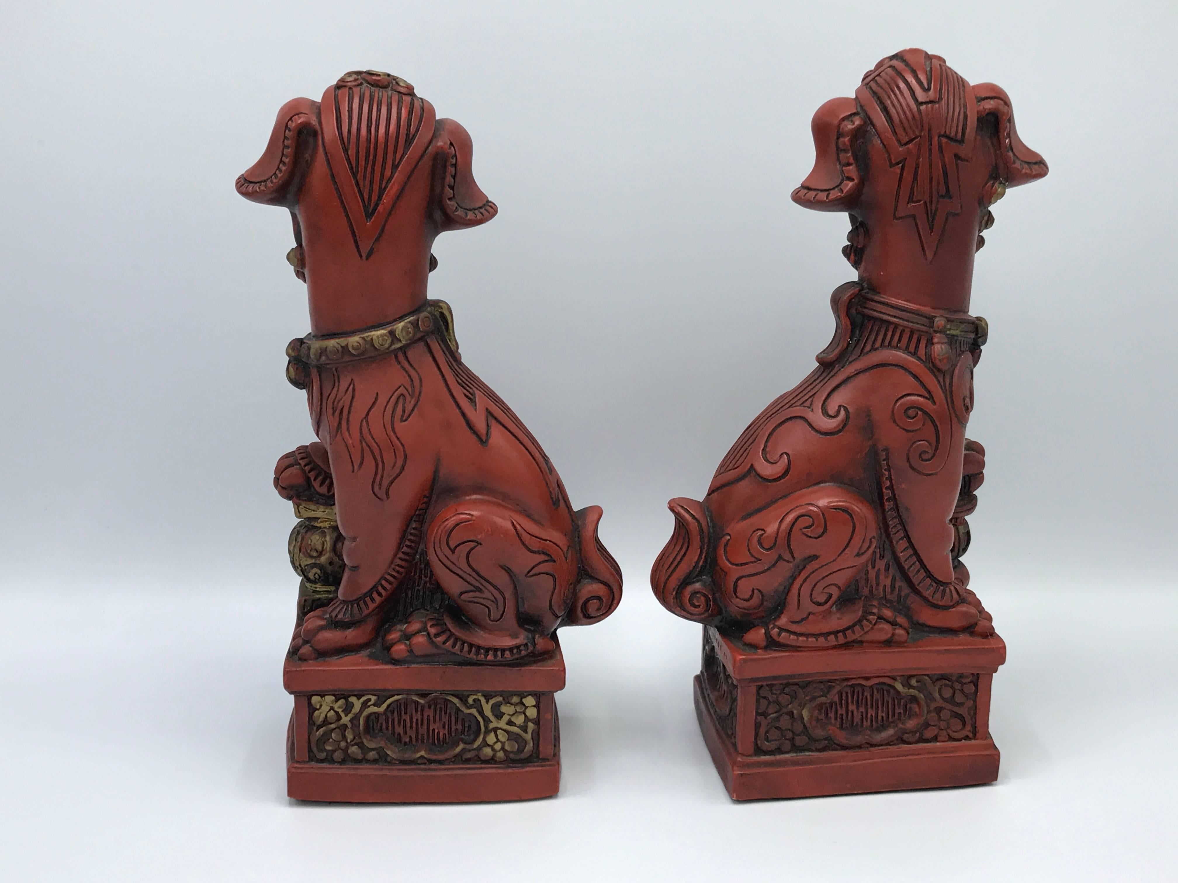 20th Century 1960s Red and Gold Foo Dogs, Pair