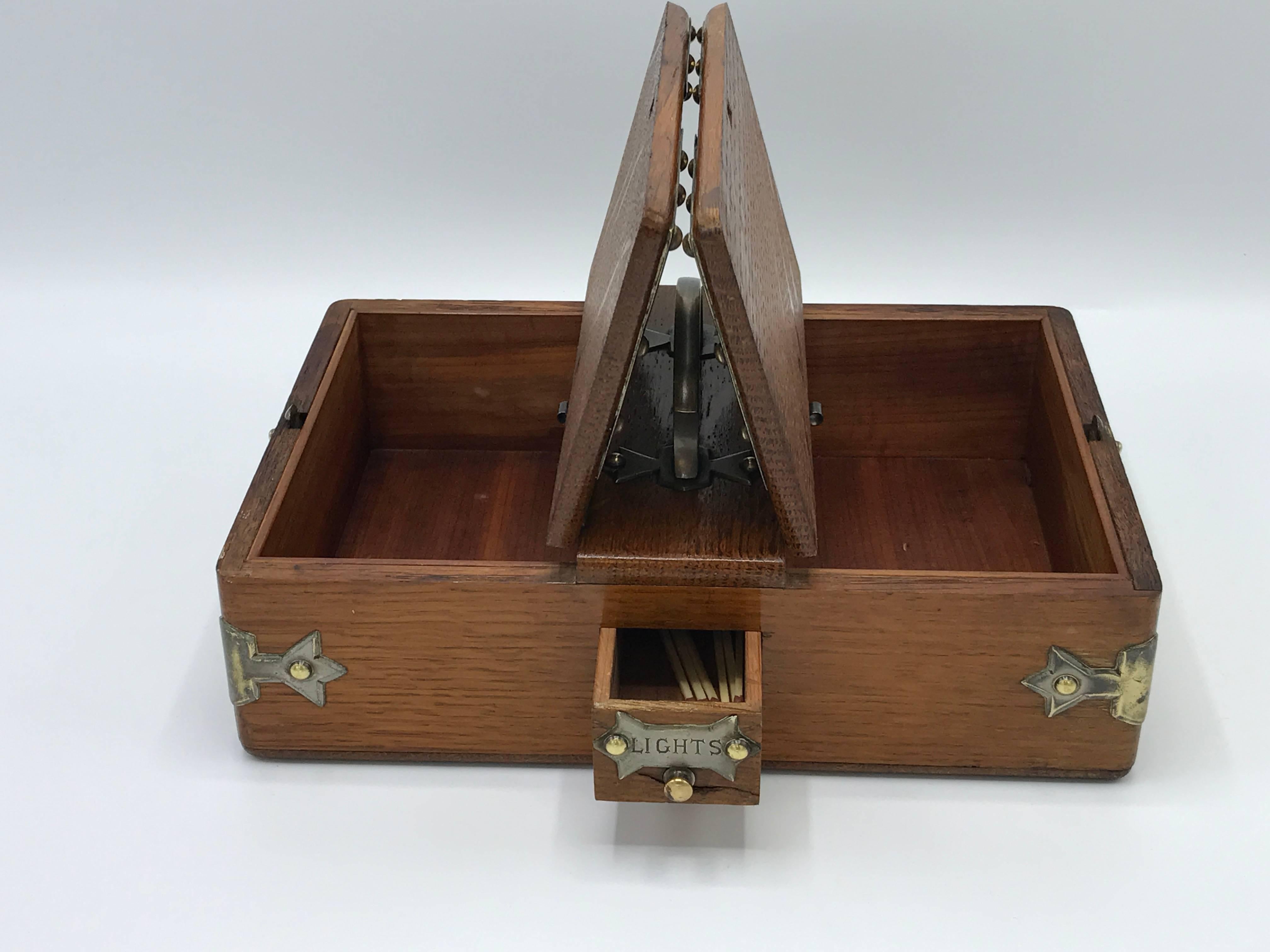 20th Century 1940s Cigar Humidor Box with Brass Campaign Chest Detailing
