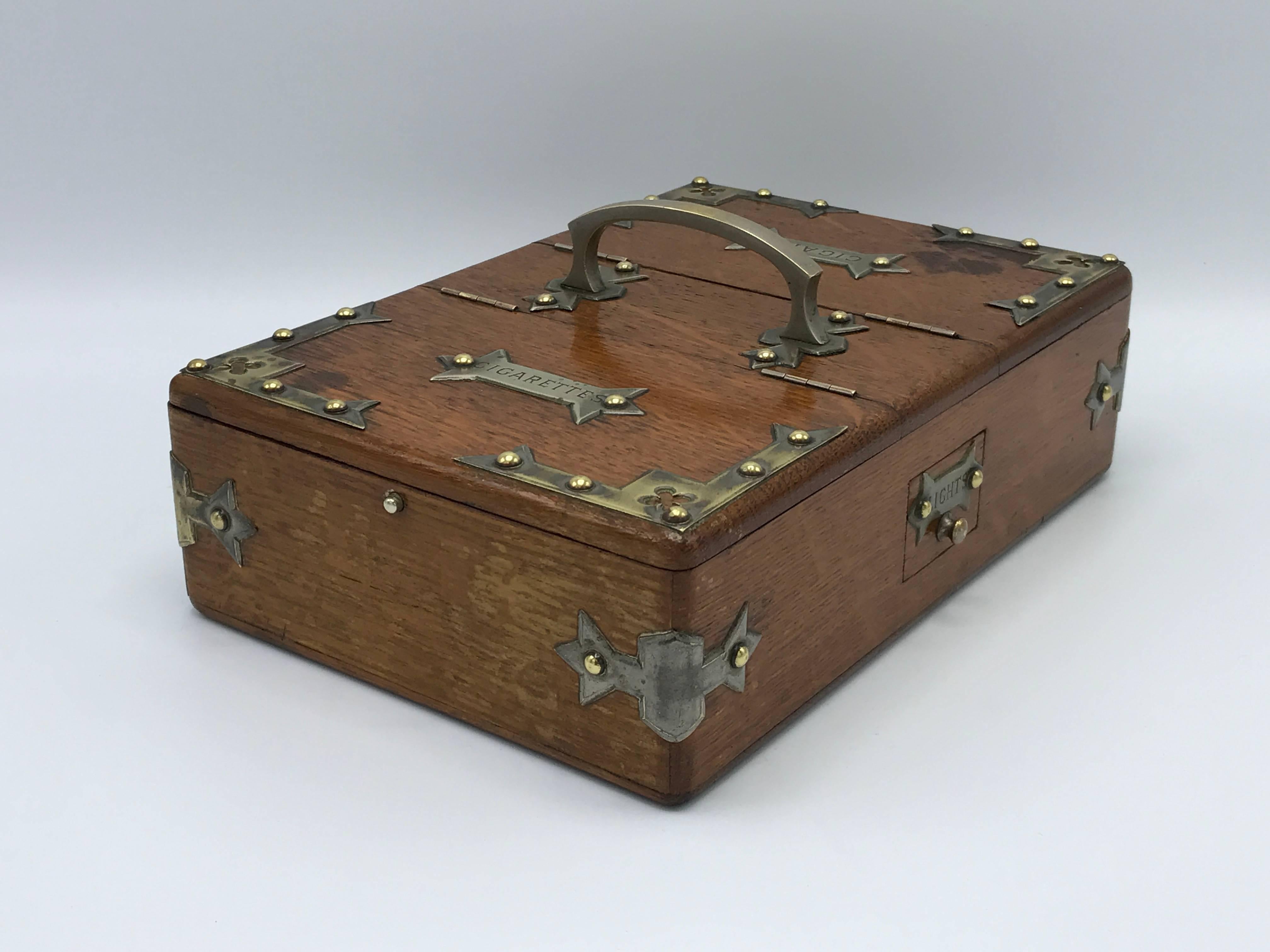 1940s Cigar Humidor Box with Brass Campaign Chest Detailing In Excellent Condition In Richmond, VA