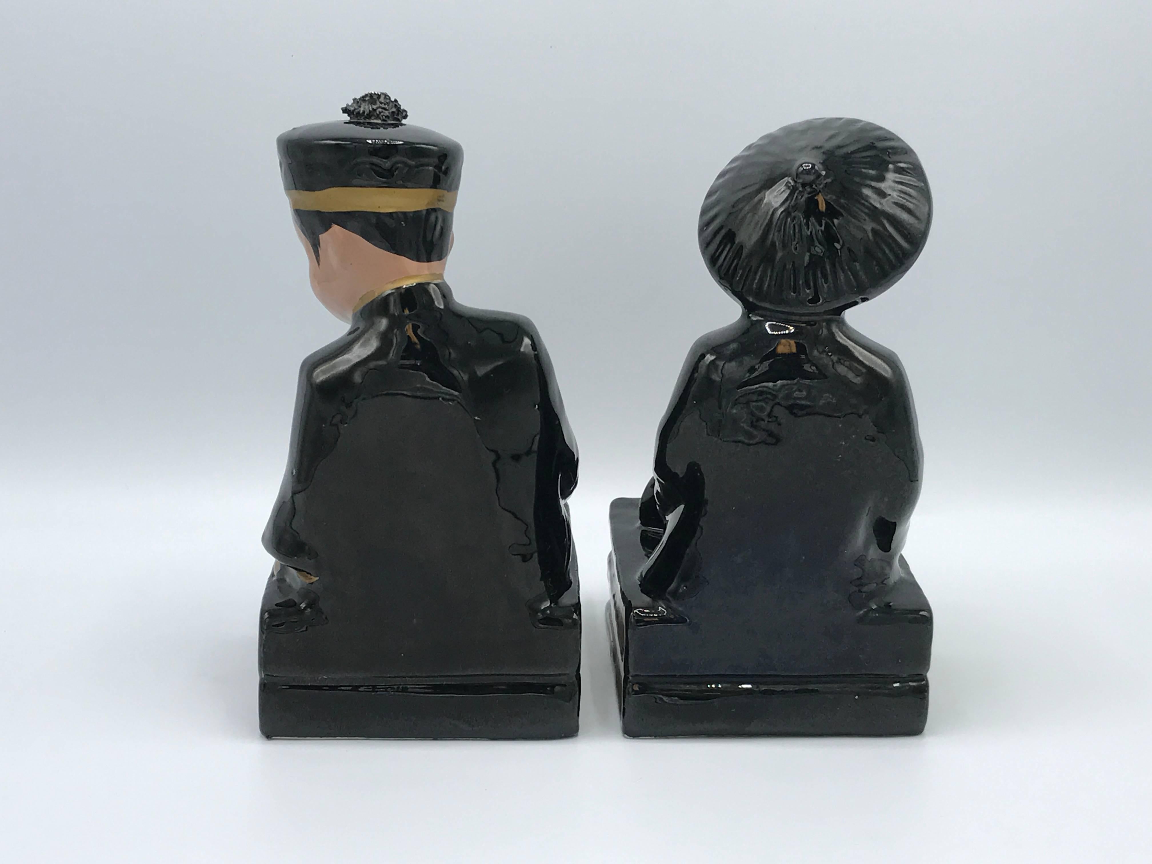 20th Century 1960s Black and Gold Asian Figure Bookends, Pair