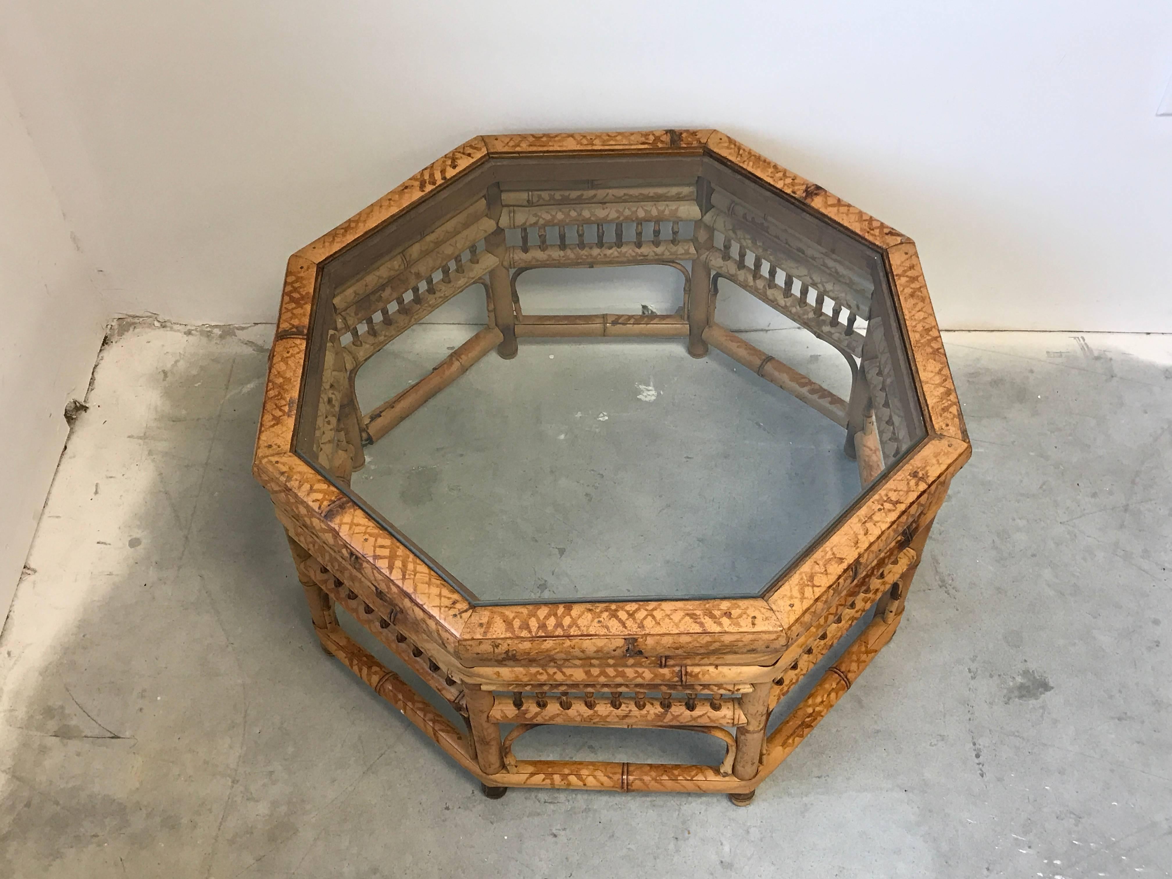 1960s Bamboo and Glass Coffee Table In Good Condition In Richmond, VA