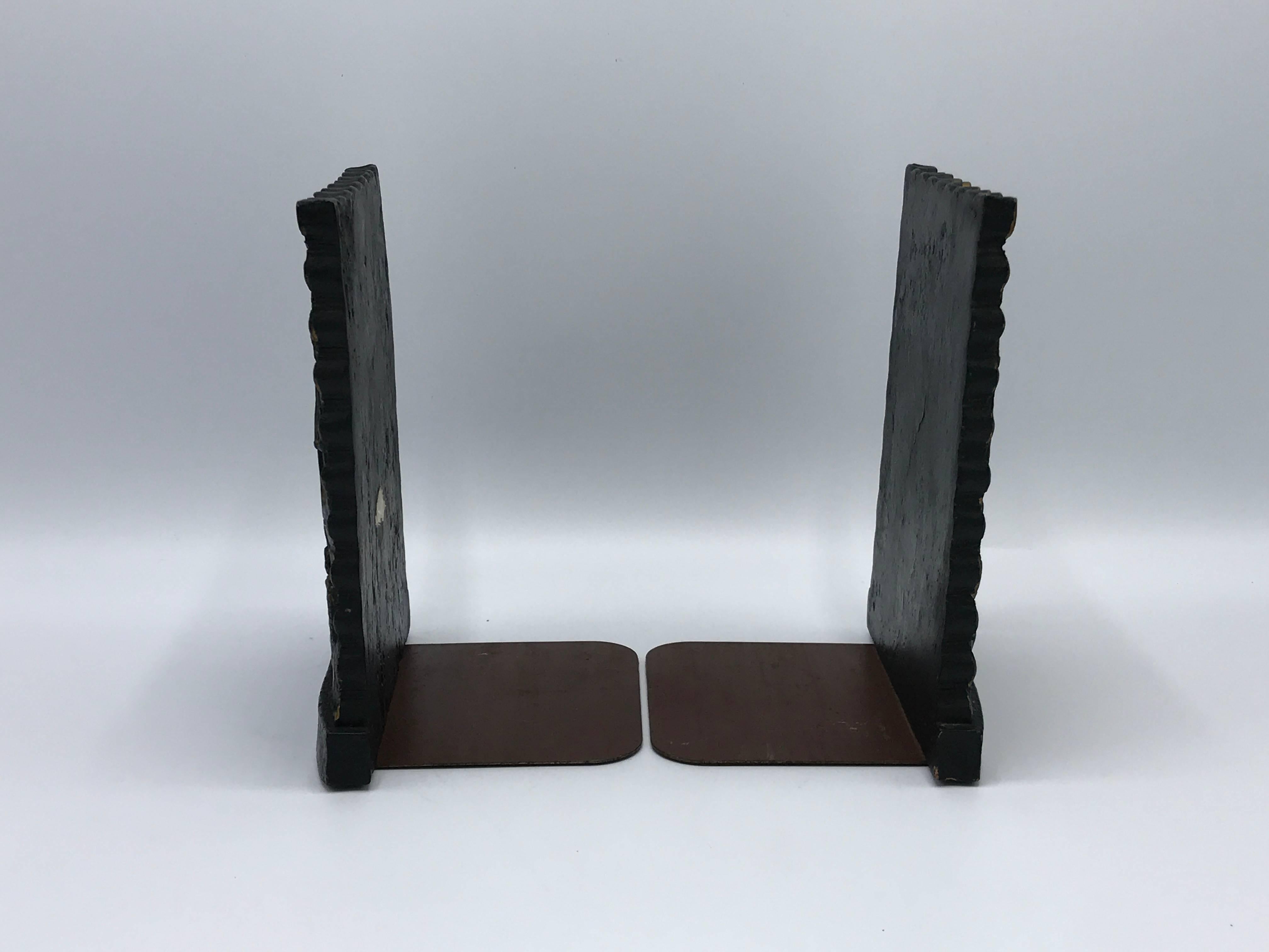 Gilt 1920s Black and Gold Asian Bookends, Pair For Sale