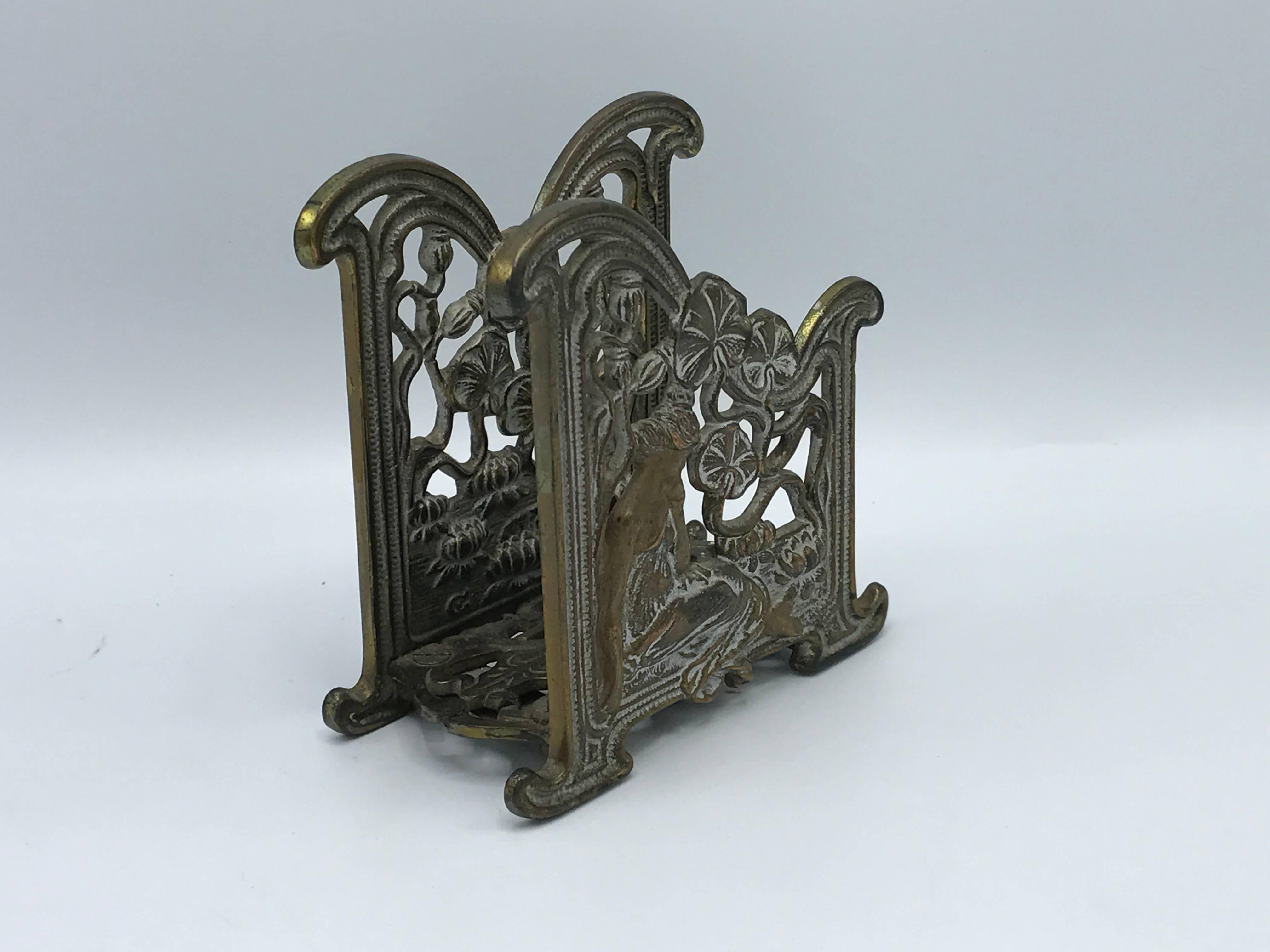 Offered is a gorgeous, 1920s Art Nouveau, bronze letter holder.