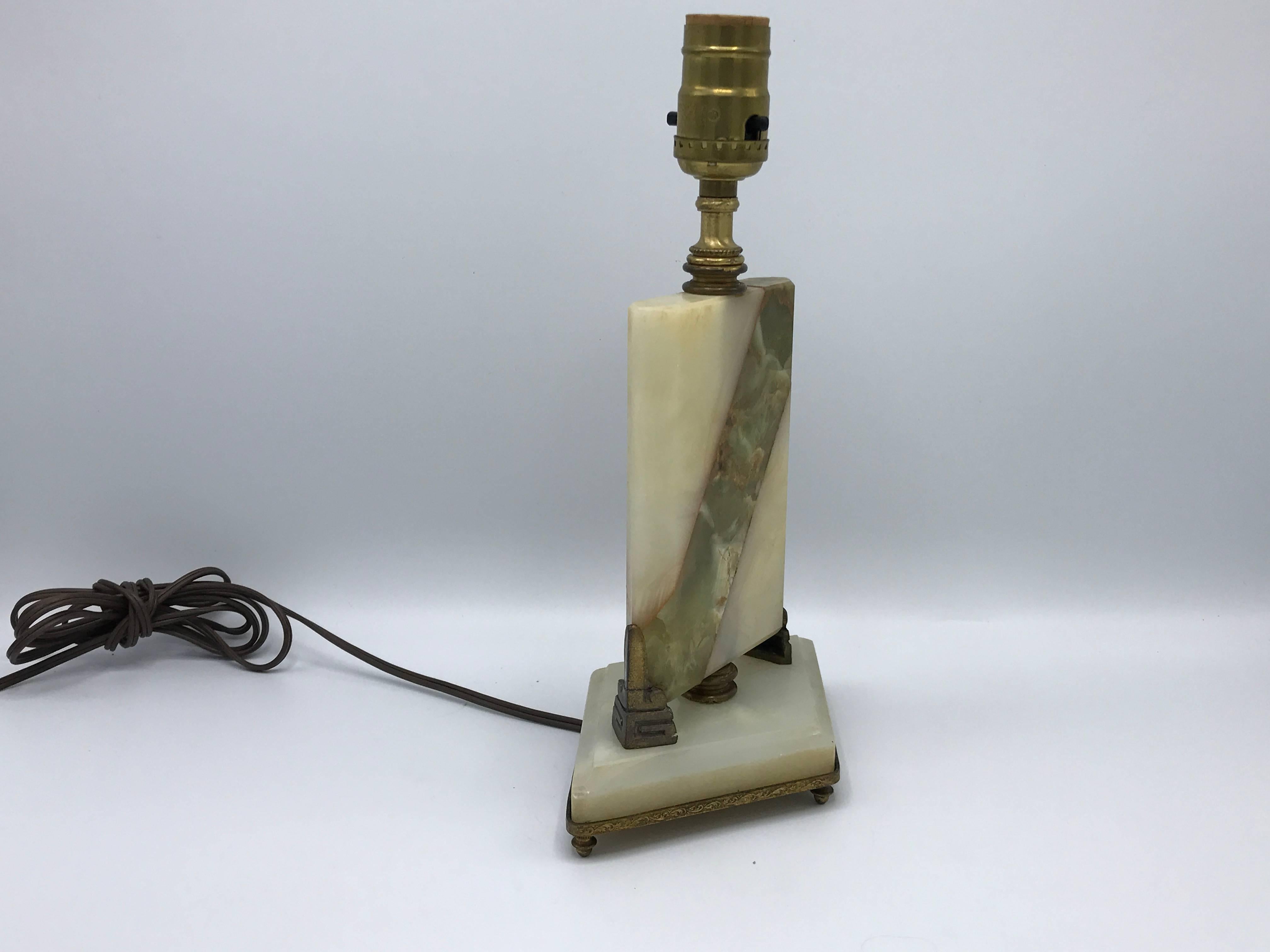 1920s Art Nouveau Onyx and Bronze Diamond Lamp For Sale 1