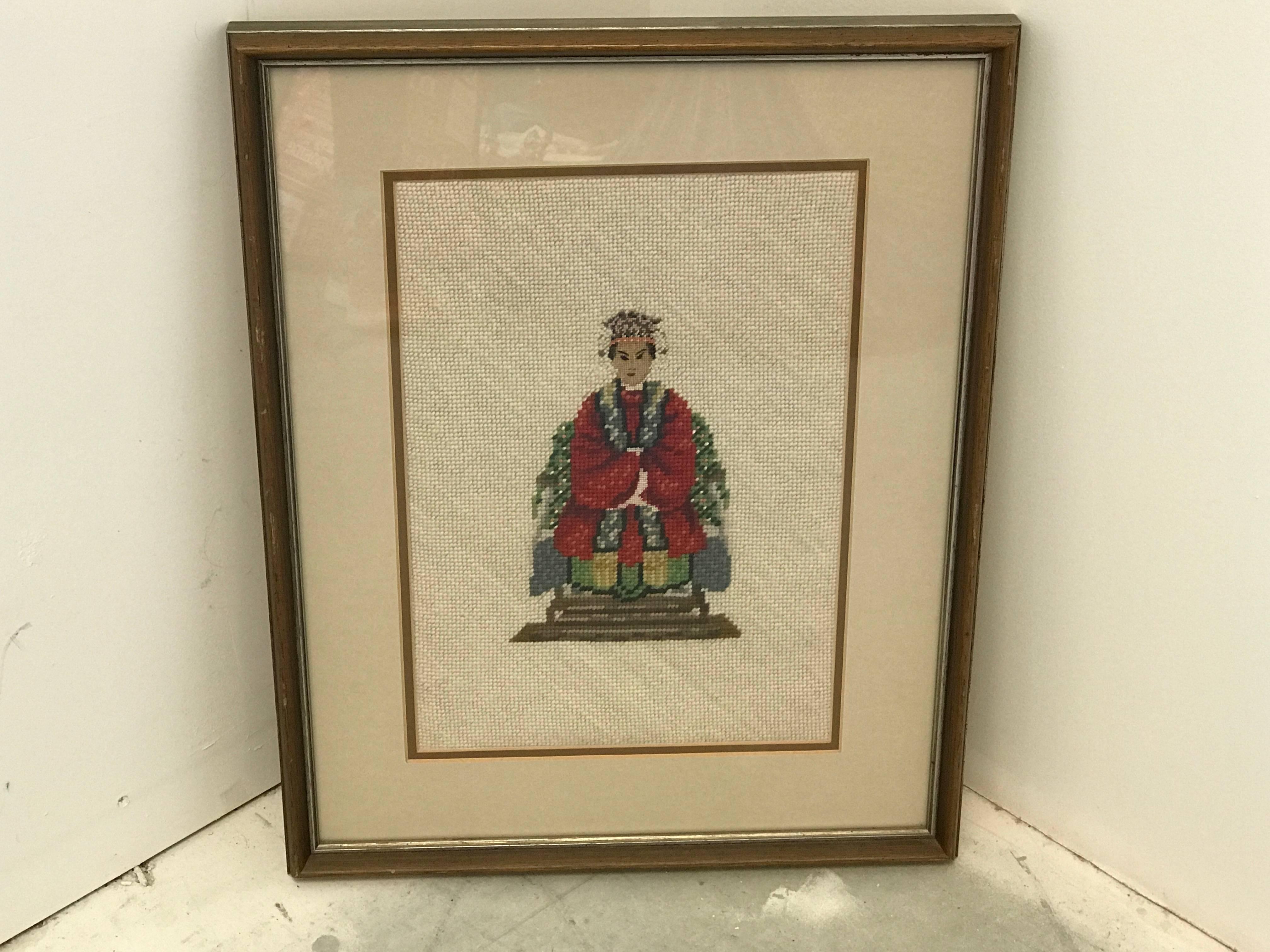 Offered is a beautiful, 1960s Asian empress needlepoint. Framed.