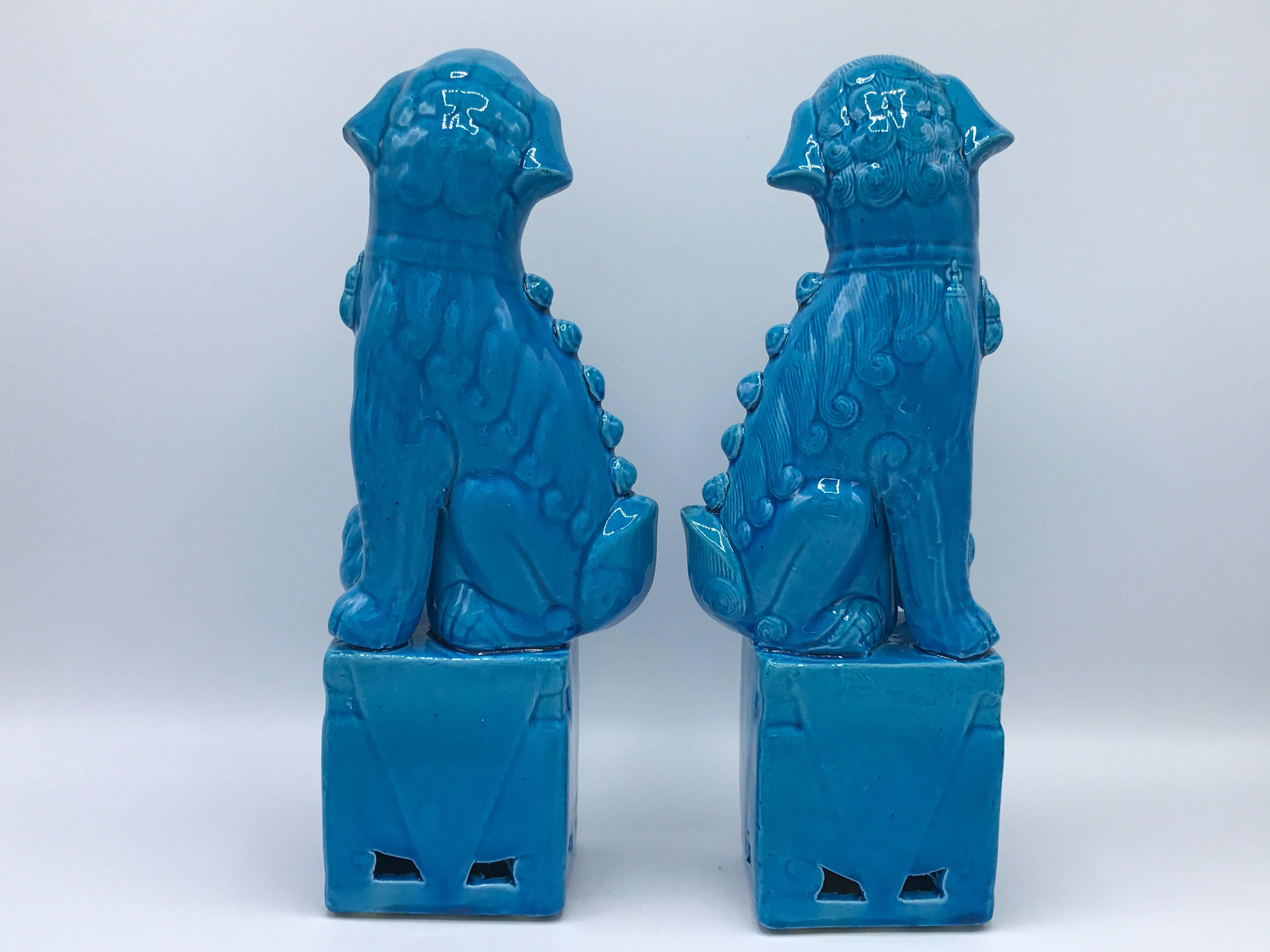 Chinoiserie 1970s Turquoise Glazed Foo Dogs, Pair