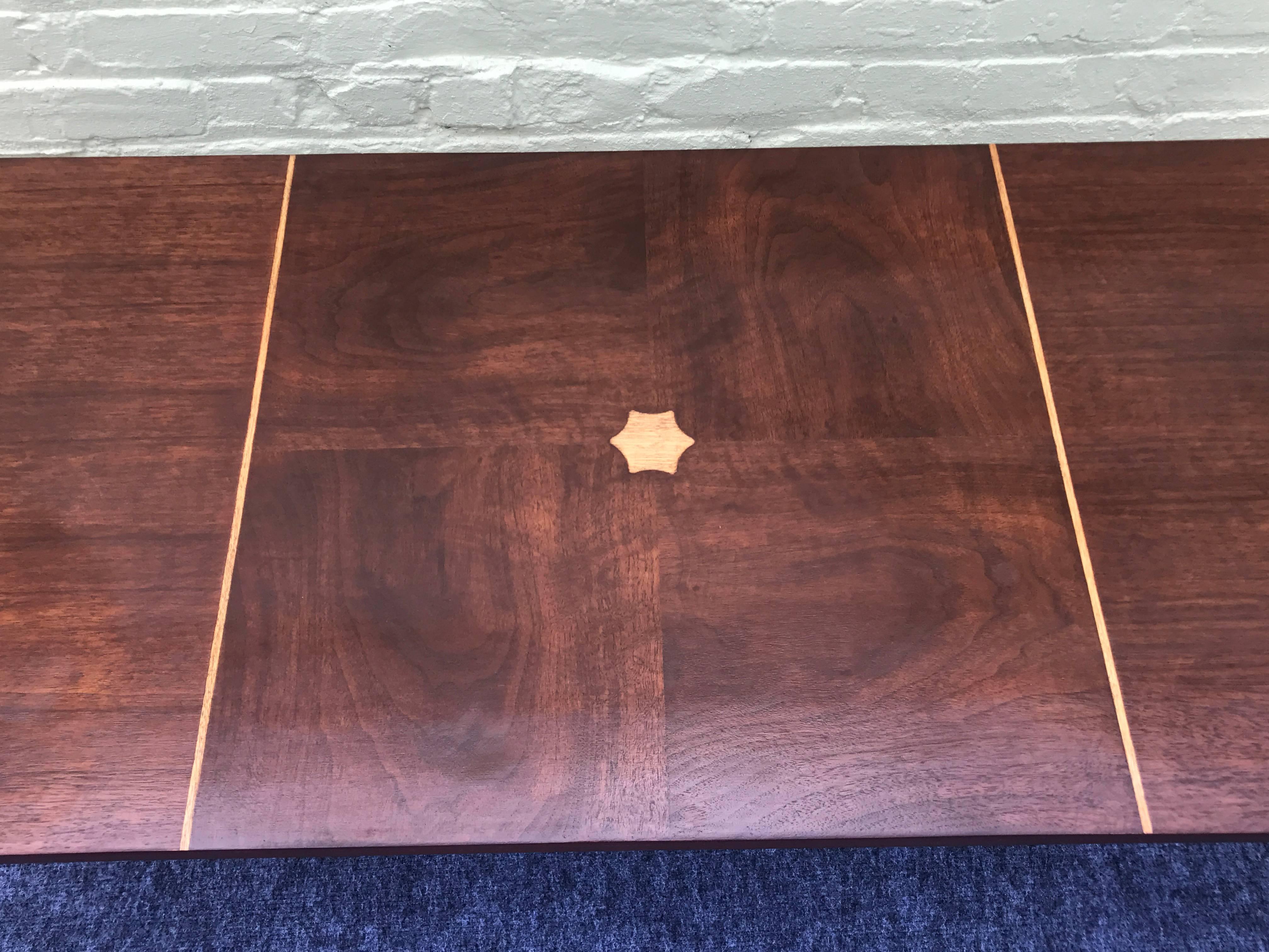 1960s Dark Walnut Coffee Table with Inlay In Excellent Condition In Richmond, VA