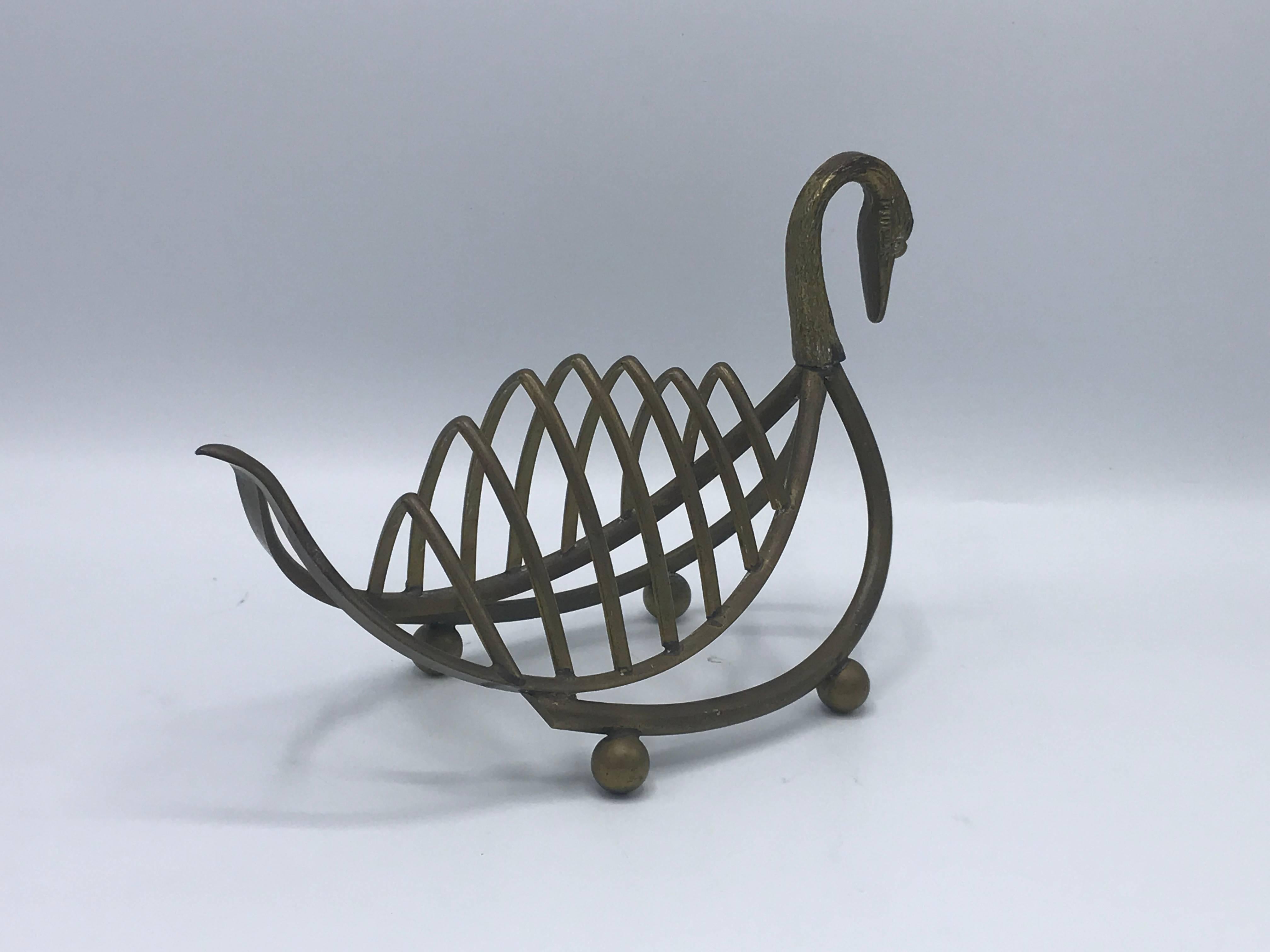 1960s, Maison Jansen Style Brass Swan Letter Organizer In Good Condition In Richmond, VA