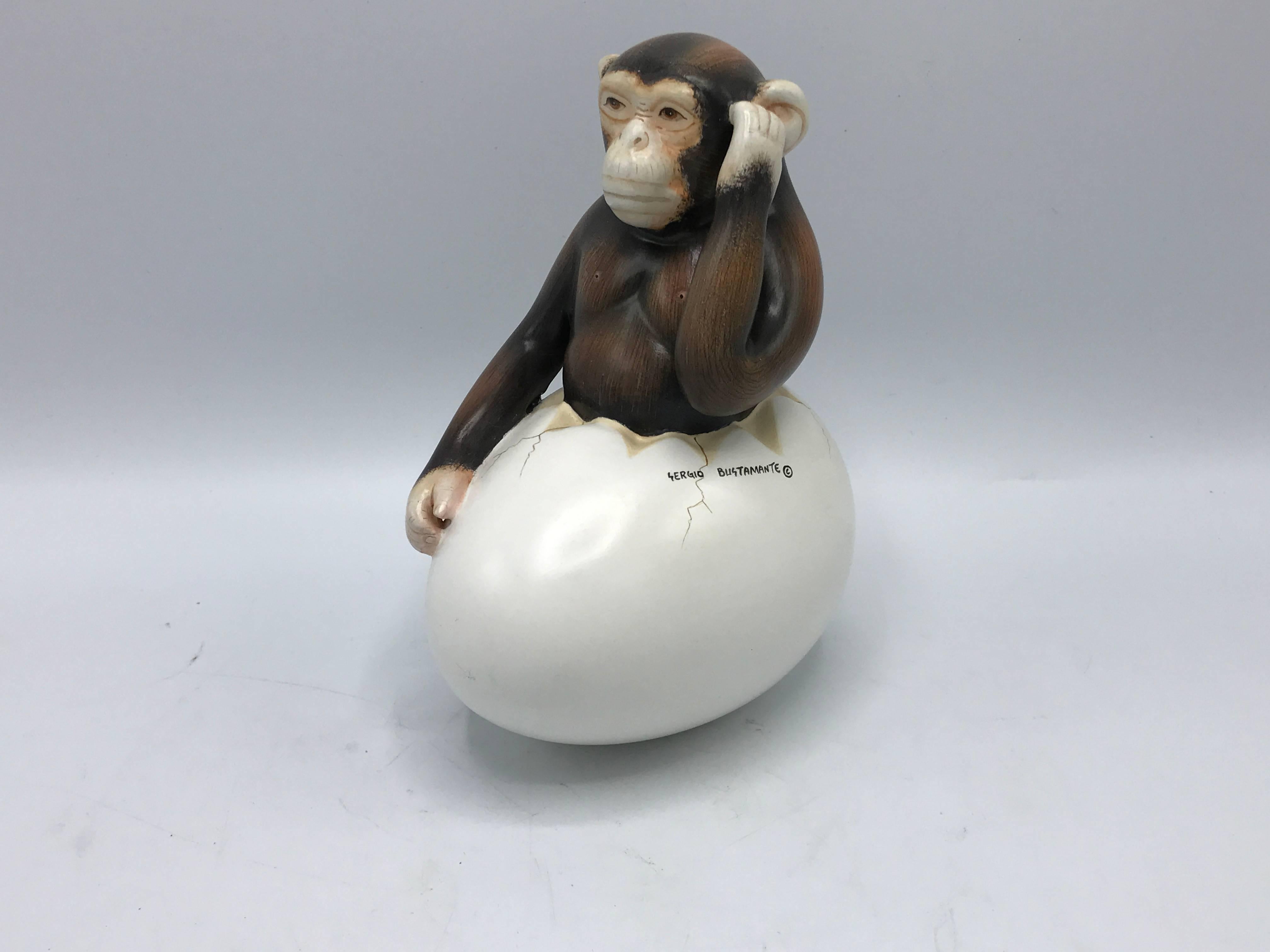 Mid-Century Modern 1970s Sergio Bustamante Hatching Chimp Sculpture