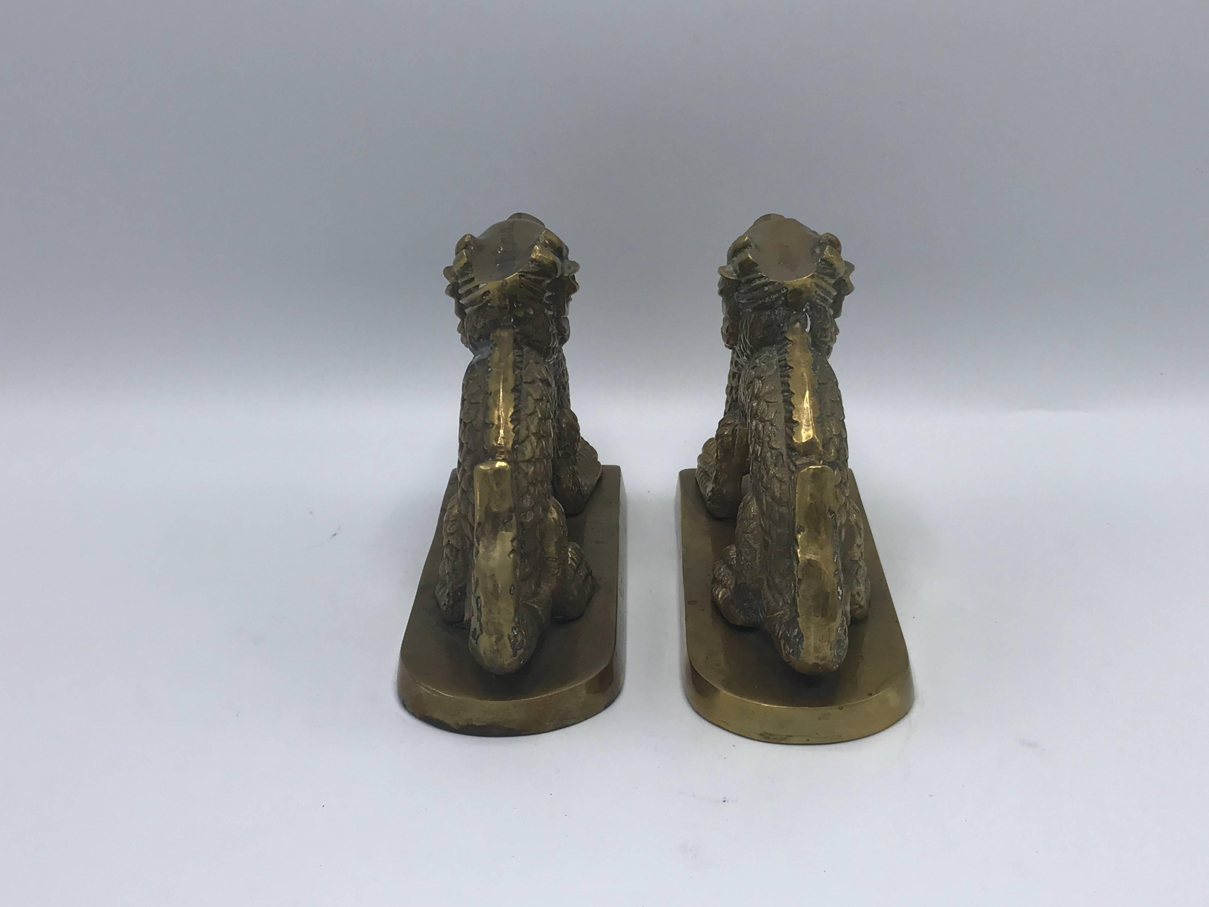 1960s Brass Chinoiserie Dragon Bookend Sculptures, Pair 1