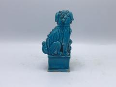 1960s Small Blue Glazed Ceramic Foo Dog Statue
