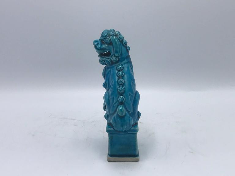 1960s Small Blue Glazed Ceramic Foo Dog Statue at 1stDibs