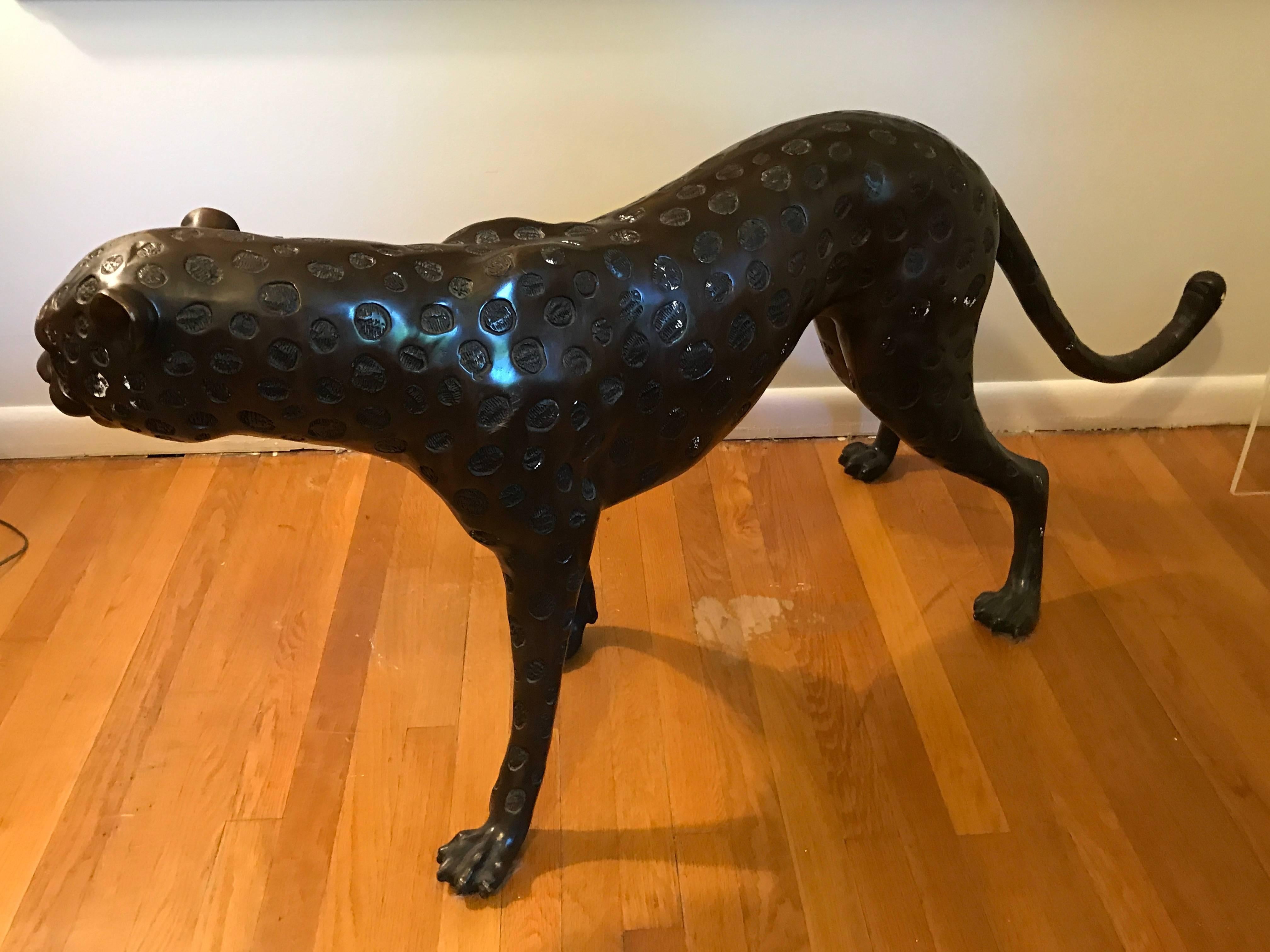 French 1970s Life-Sized Bronze Leopard Sculpture