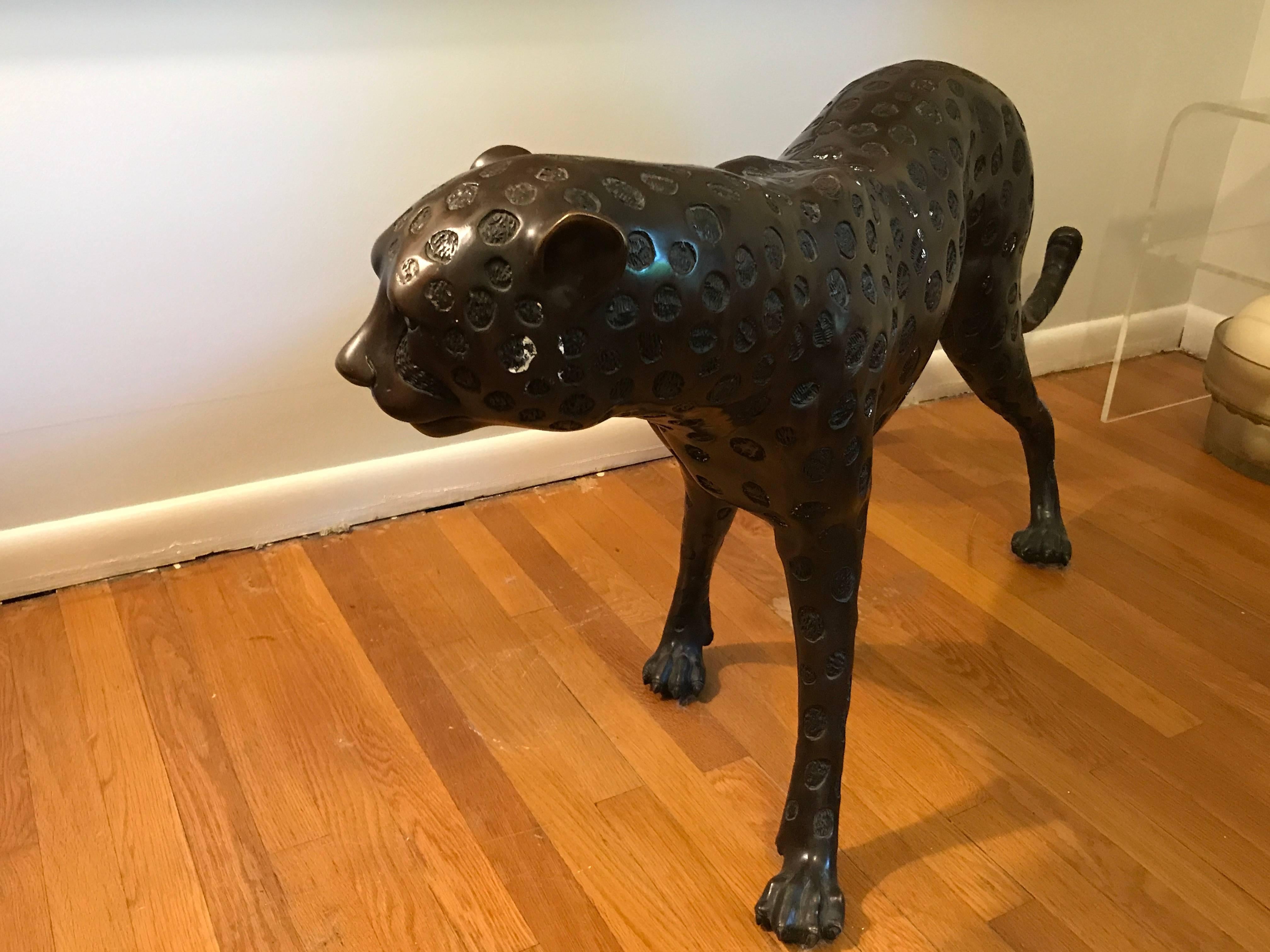 1970s Life-Sized Bronze Leopard Sculpture In Good Condition In Richmond, VA