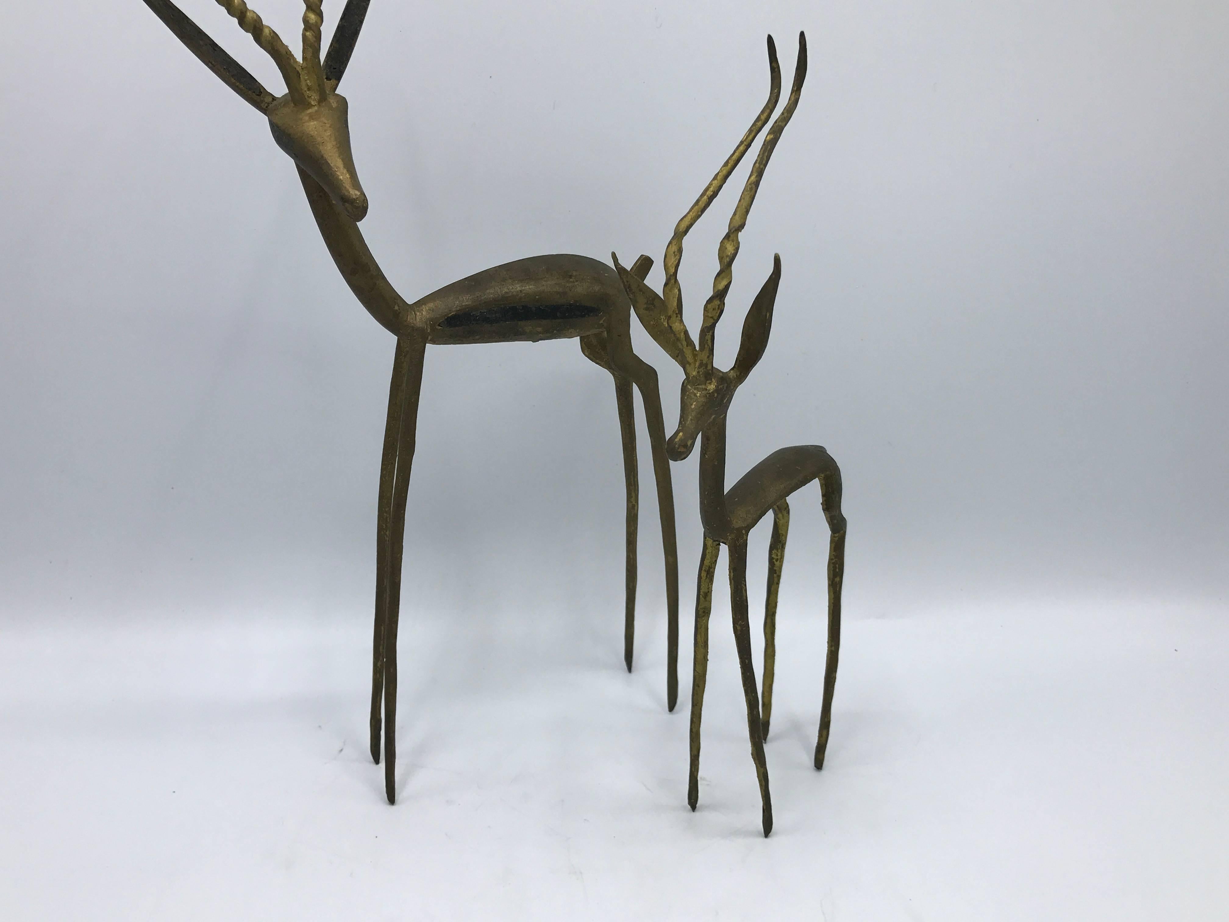 20th Century 1960s Modernist Brass Gazelle Sculptures, Pair