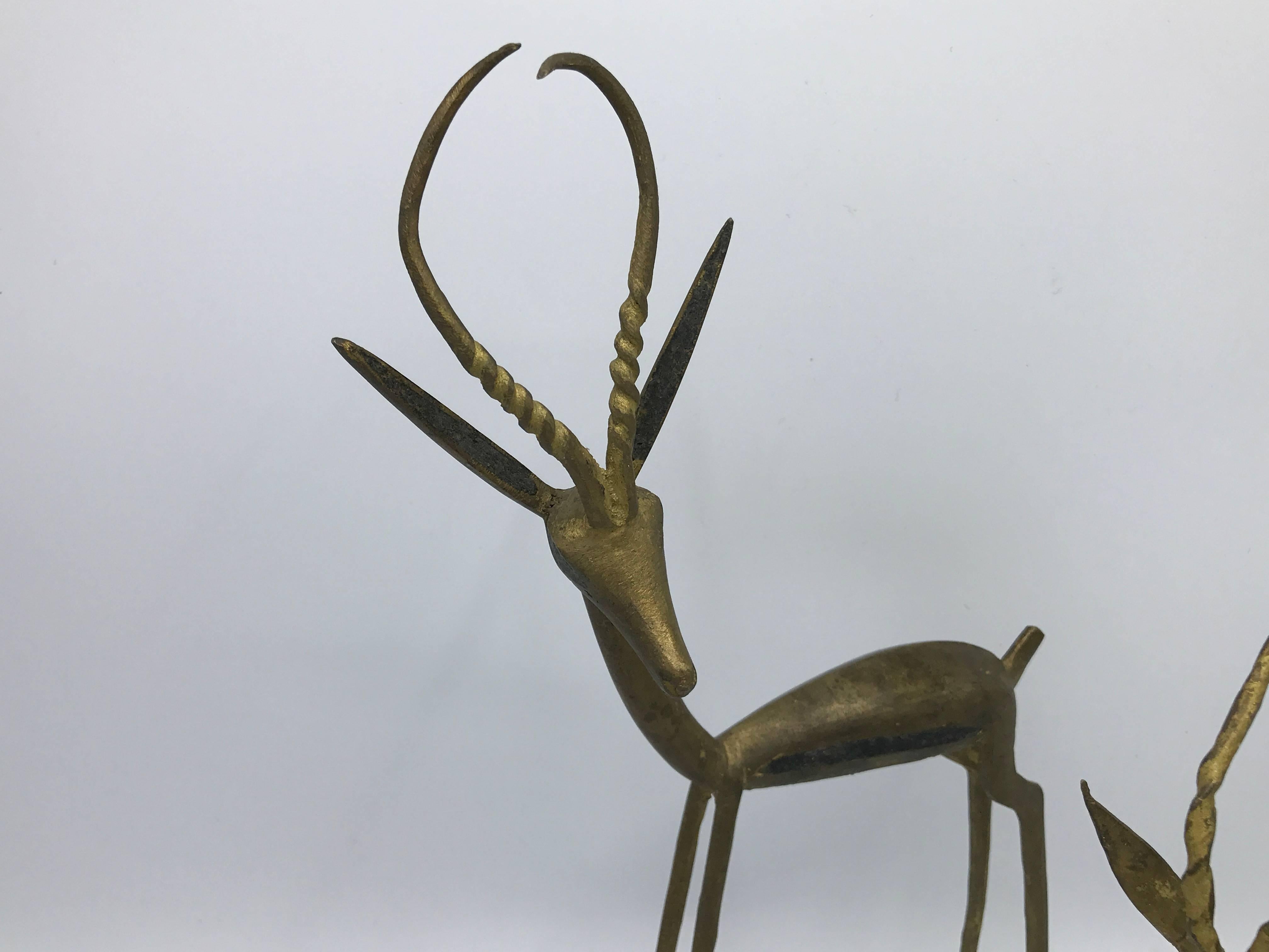 1960s Modernist Brass Gazelle Sculptures, Pair In Excellent Condition In Richmond, VA