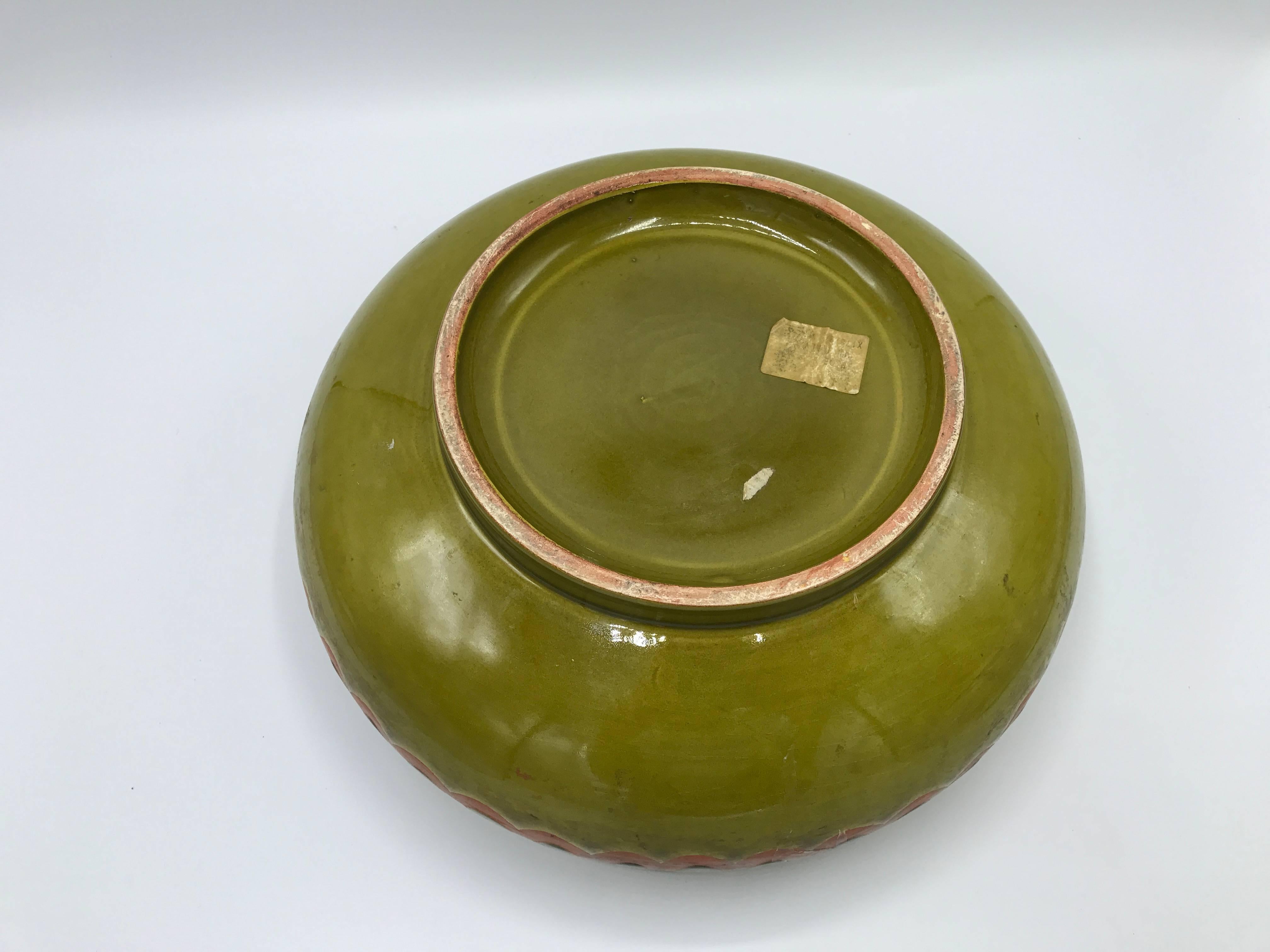 Hand-Painted 1970s Italian Raymor Green and Orange Bowl