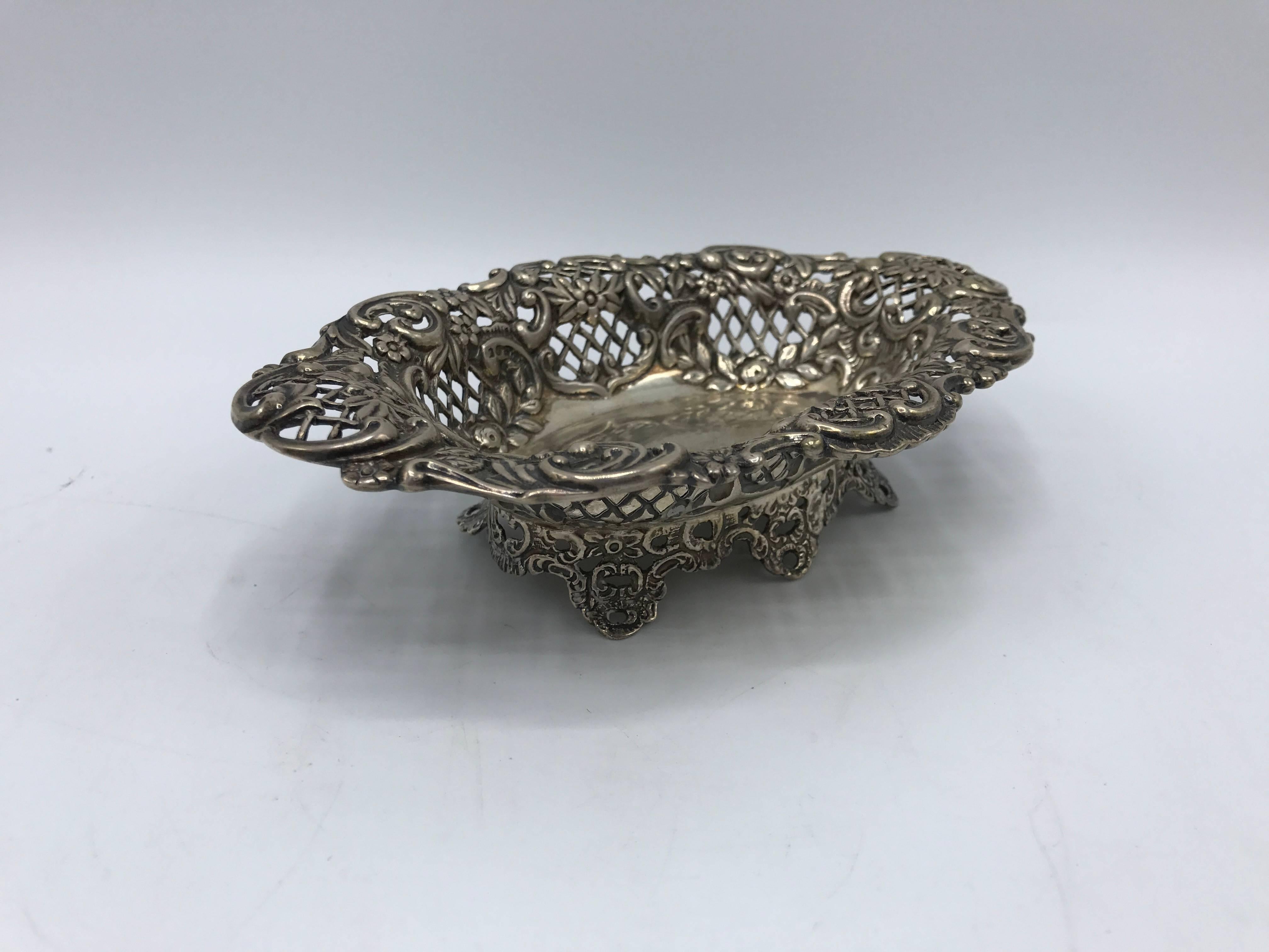 Victorian 19th Century English Sterling Silver Pierced Dish For Sale