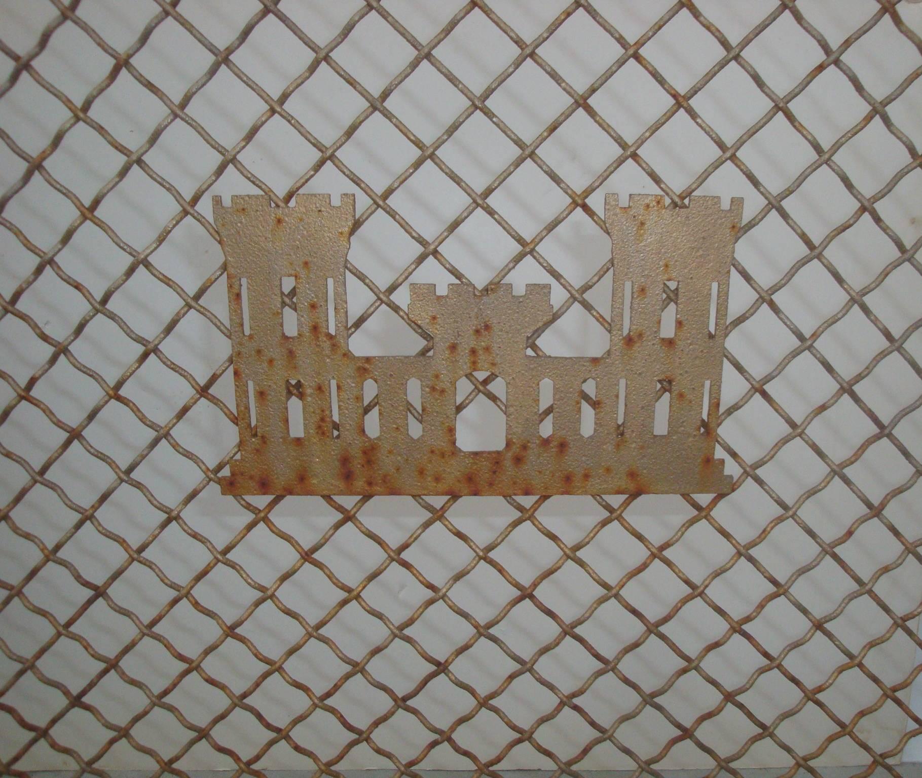 Gothic Early 20th Century Handcrafted Iron Fires Screen with Castle Emblem