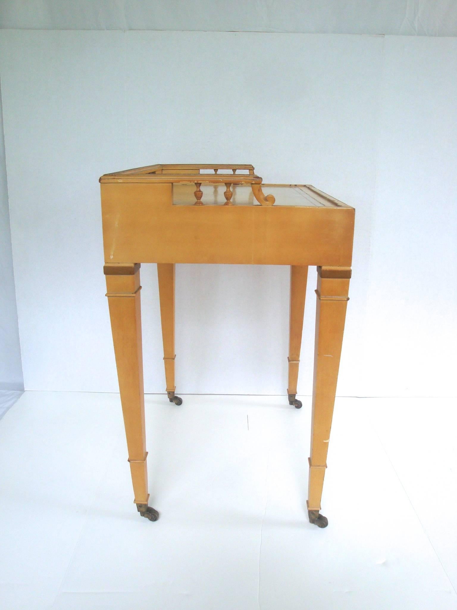 20th Century 1950s Blonde Mahogany Side Table with Leather Top