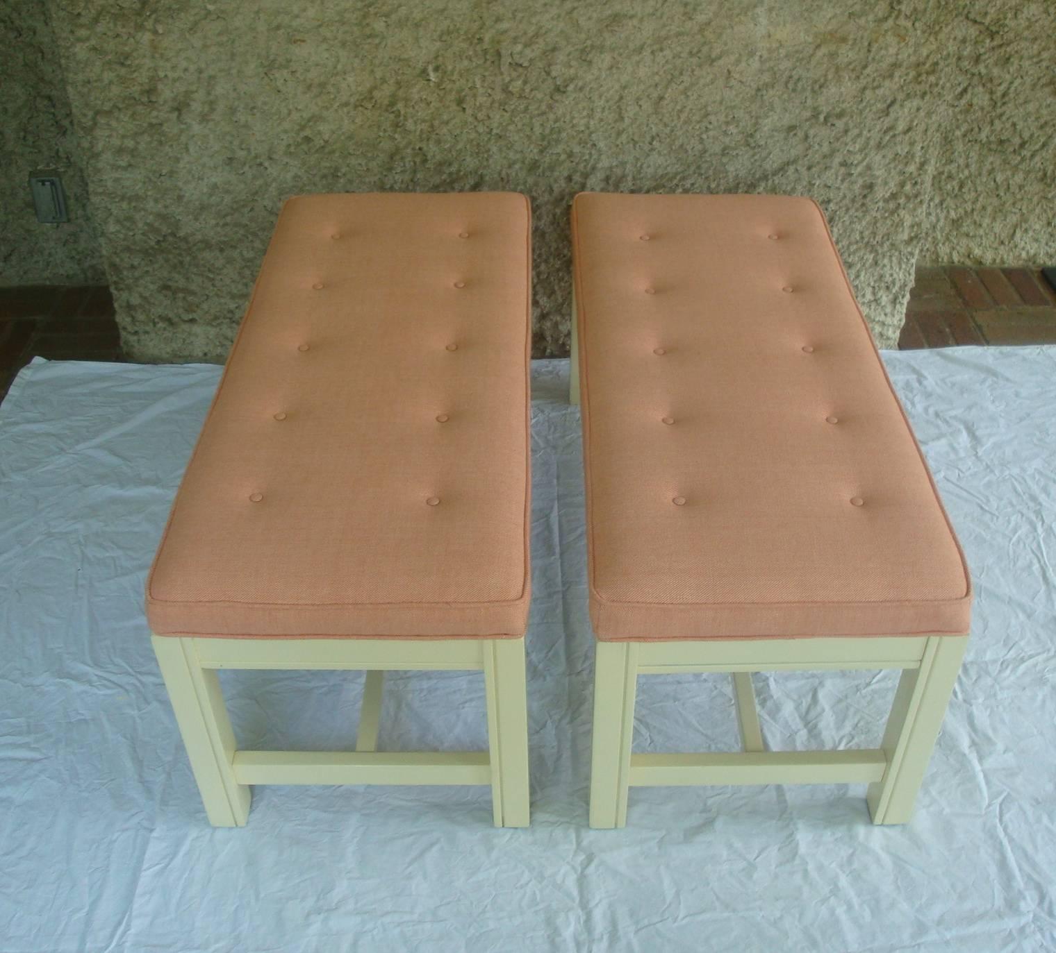 Modern 1960s Orange Parson Stool Benches with White Bases, Pair