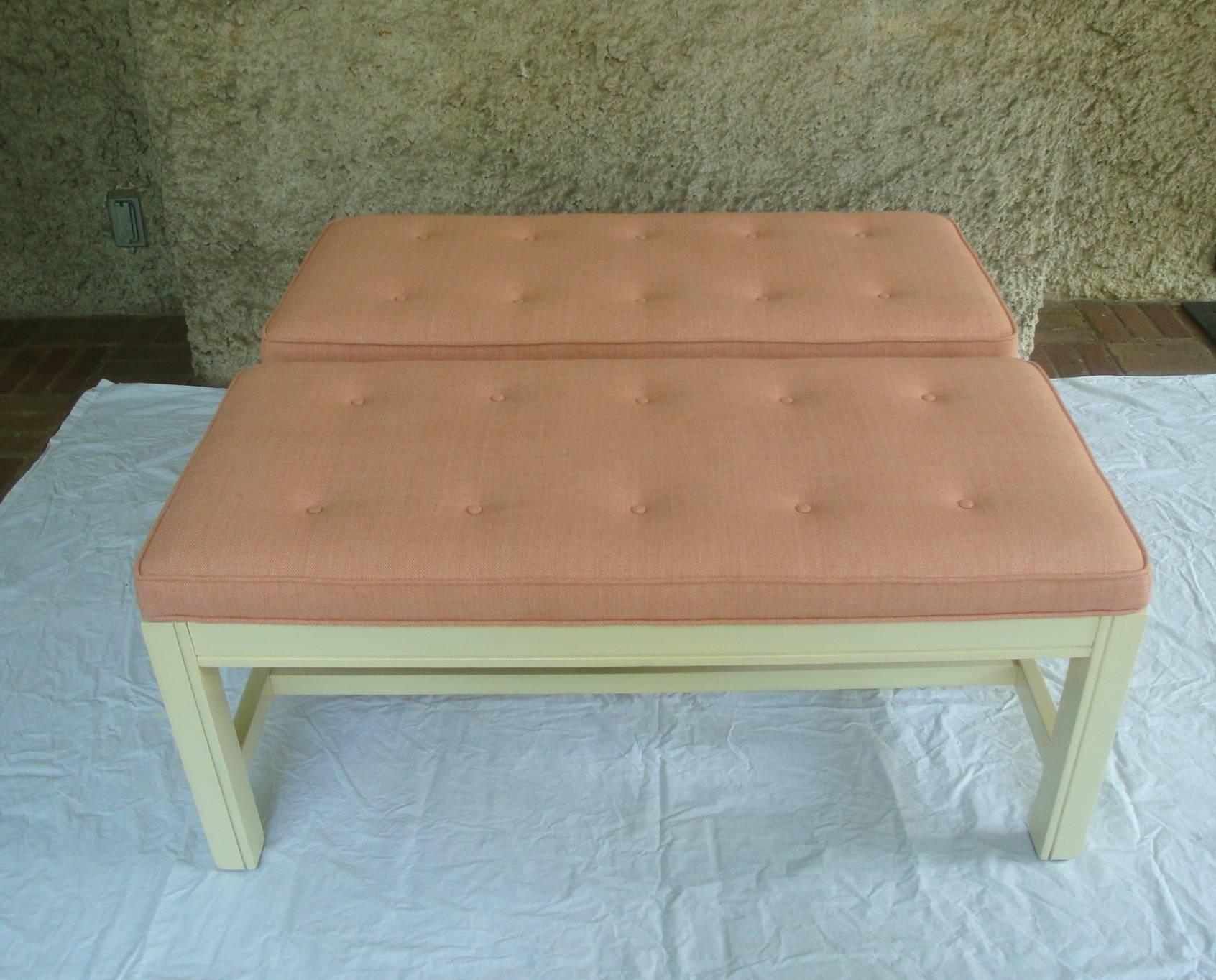 1960s Orange Parson Stool Benches with White Bases, Pair In Excellent Condition In Richmond, VA