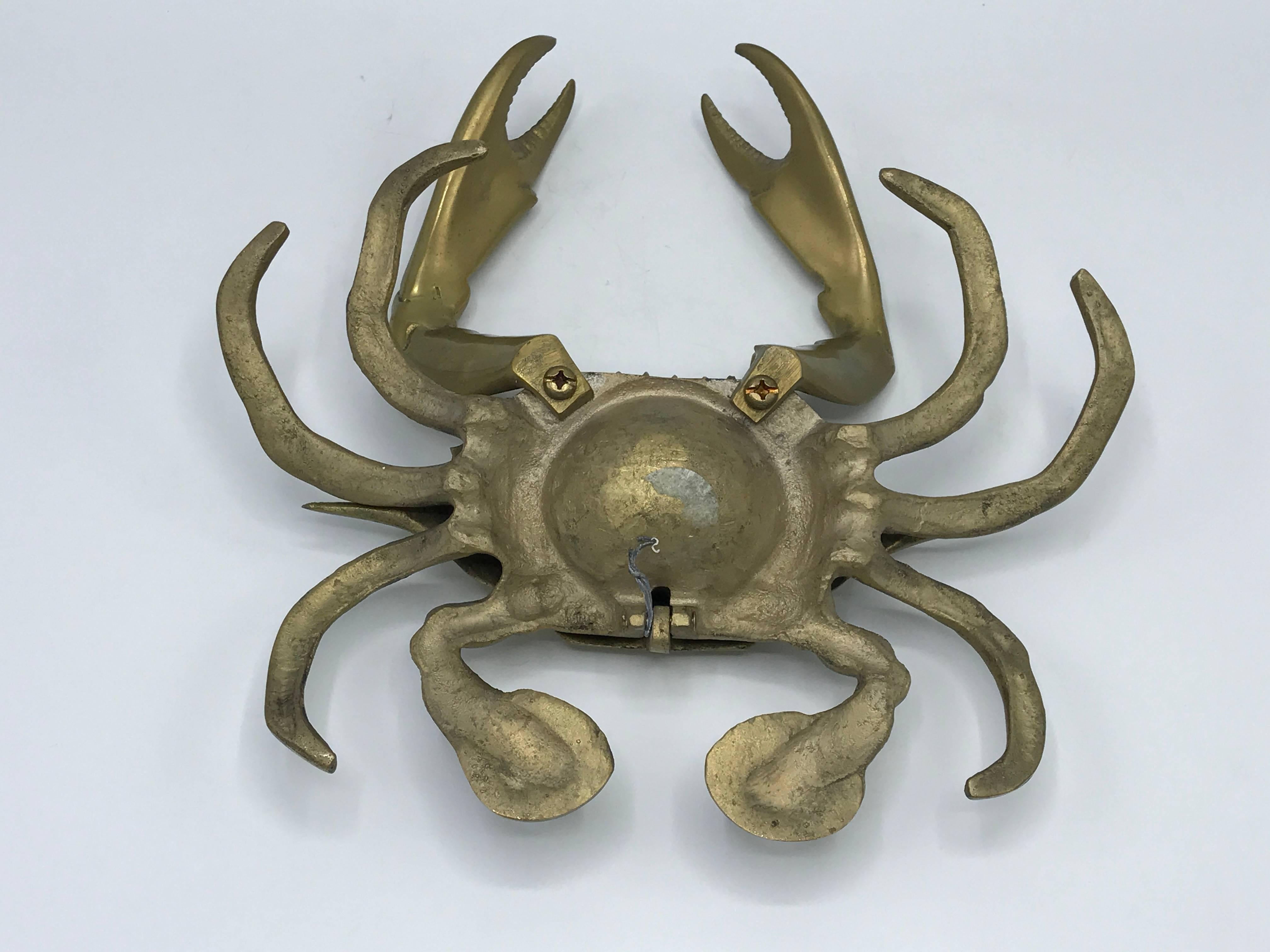 Mid-Century Modern 1960s Large Brass Crab Ashtray Lidded Dish