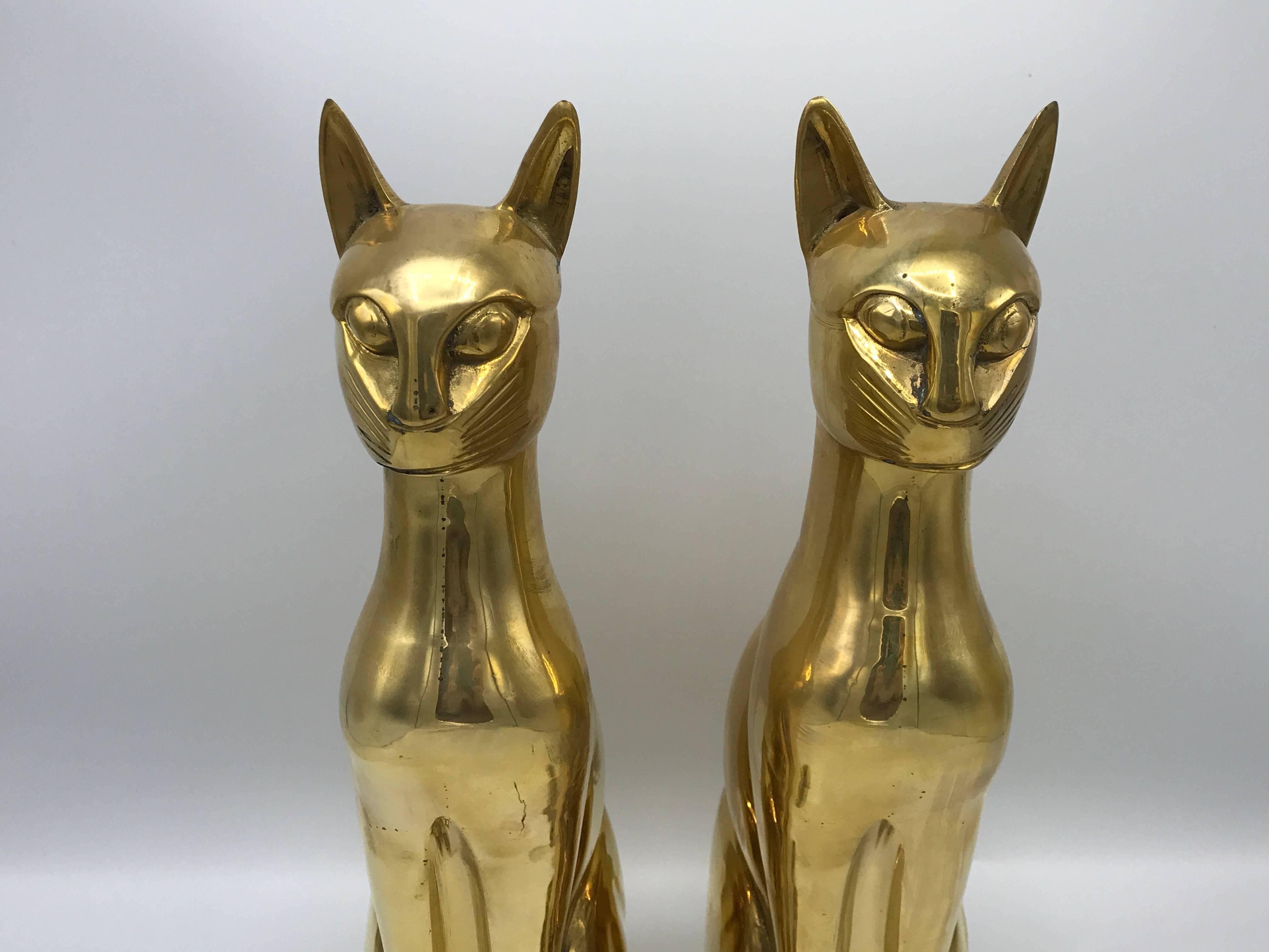20th Century 1960s Italian Brass Cat Sculptures, Pair